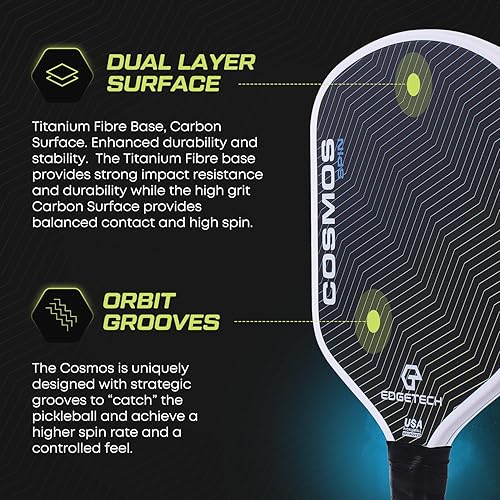 Miniatura 3 de Cosmos Spin Edgetech Pickleball 0.630 in Paddle  Superficie de doble capa - Base de tejido de titanio - Superficie de fibra de carbono cruda T700
