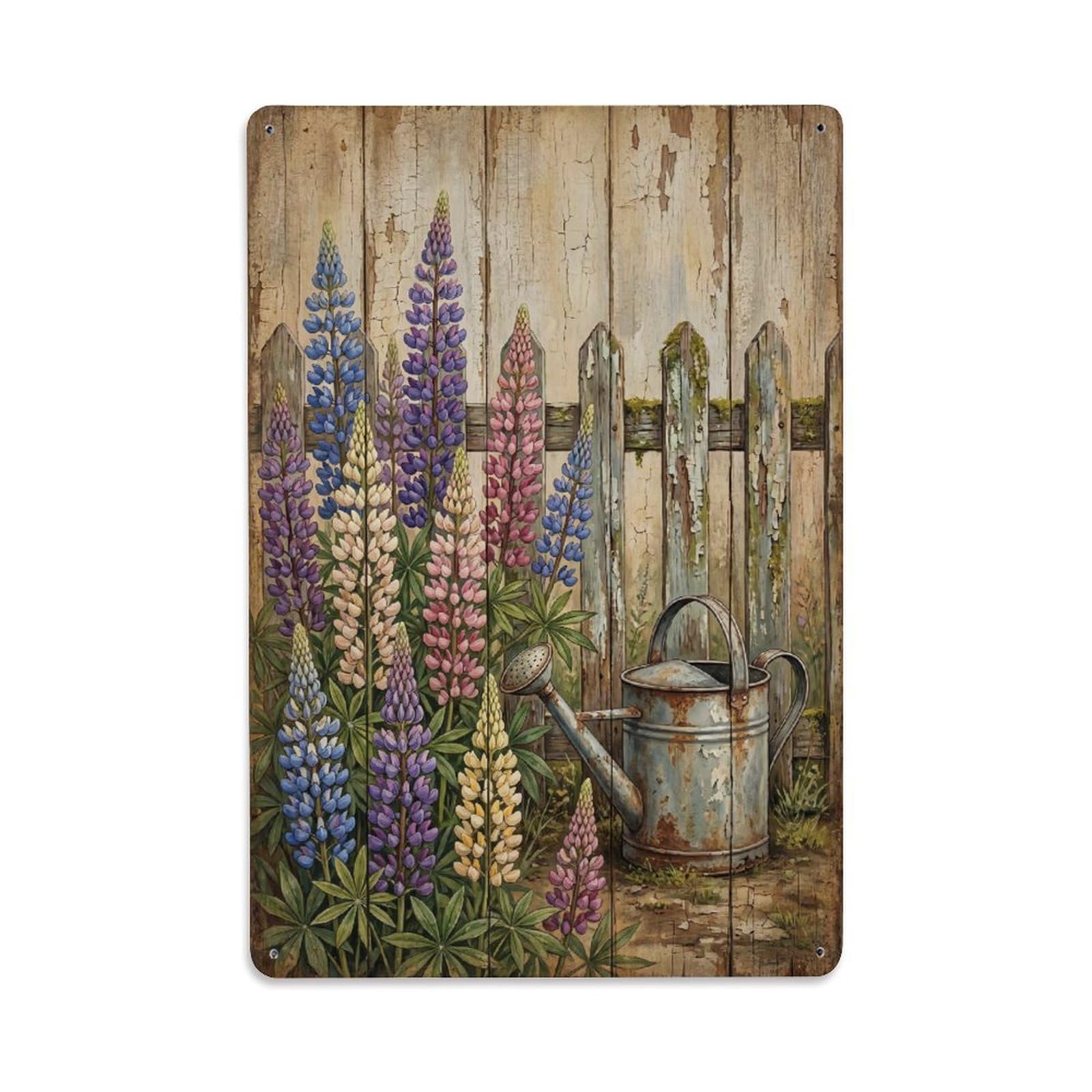 Lupin Garden Colorful Flowers Countryside Cottage Vintage Metal Tin Sign Plaque Wall Decor for Cafe, Club, Garden Metal Poster 8x12Inch
