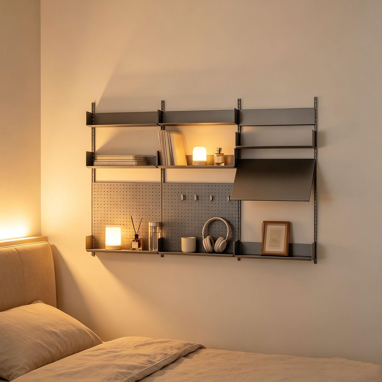 Panel Perforado Oficina Pared Acero Inoxidable Metal Pegboard Wall Organizer Altura de Estante Ajustable Organizador Cocina Capacidad de Carga Del Estante 50Kg