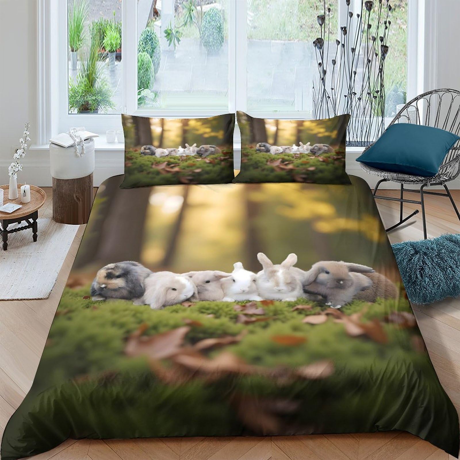 Ctjqhvkz Style-3 3D Printed Forest Rabbits Fitted Sheet Microfiber Soft Non-Slip Woodland Bed Cover For Bedroom Dorm Decor Single（135X200cm）