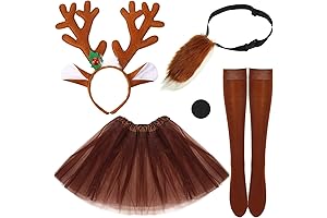 Complete Deer Costume Set with Headband, Antlers, Tail, Nose, Tutu Skirt and Socks