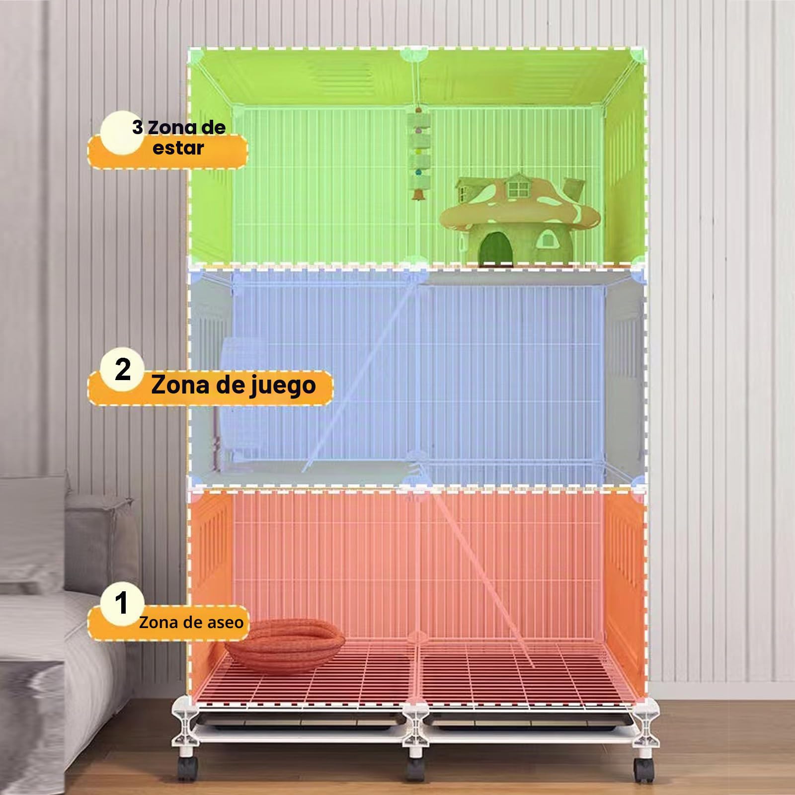 Jaula cerrada para animales pequeños, jaula para conejos de interior con bandeja extraíble extra grande de 360°, rueda universal panorámica transparente para conejo, hurón, chinchilla