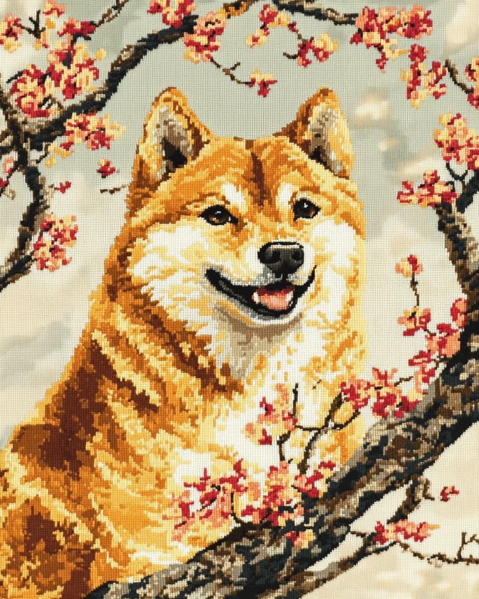 WallustrioaW Cross Stitch Kits,Shiba Inu Animal Dog,11CT Cross Stitch for Adults,Stamped Cross Stitch Kits Beginner Embroidery for Adults,40x50cm