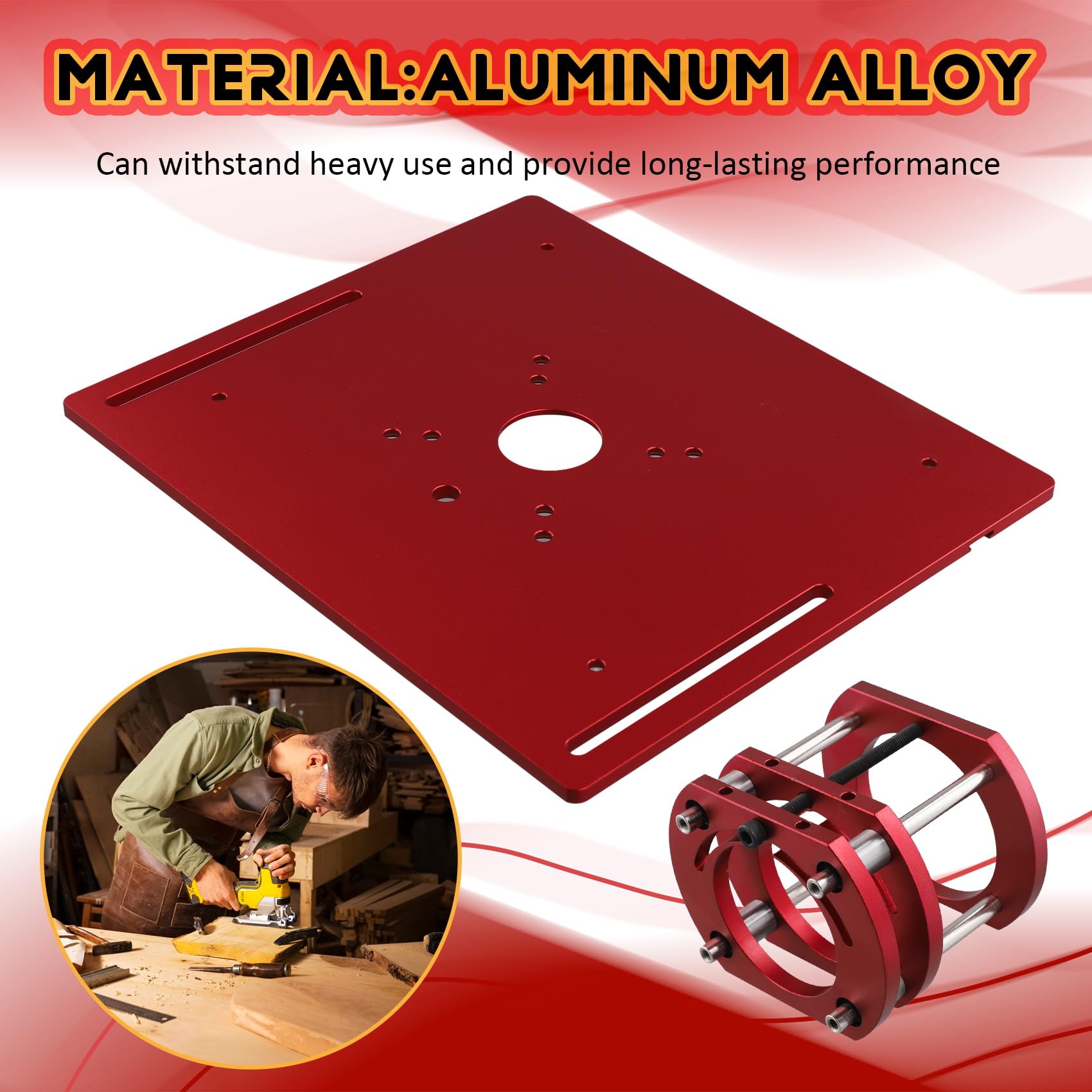 Kit di sollevamento per fresatura superiore per lavori in legno, piano d'appoggio per tavolo superiore in alluminio per motori con diametro di 65 mm, con guida obliqua e supporto