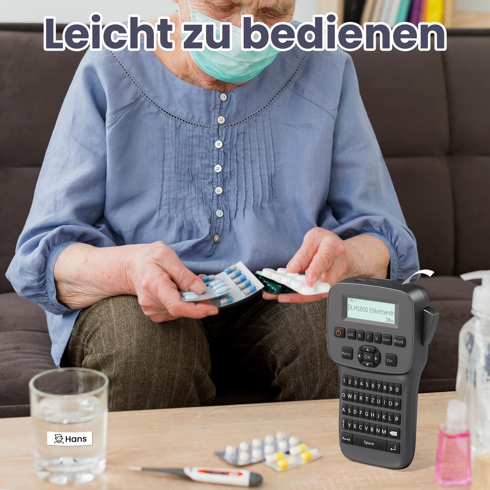 Etichettatrice industriale, portatile, Bluetooth, stampante per etichette con tastiera QWERTZ, adatta per ufficio, casa e officina, LM1600