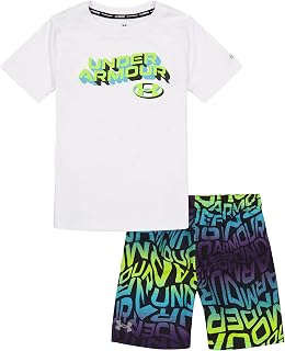 Under Armour Boys 2-Piece UPF 50+ Rashguard Swim Set: Short Sleeve Surf Shirt & Volley Trunks for Sun Protection