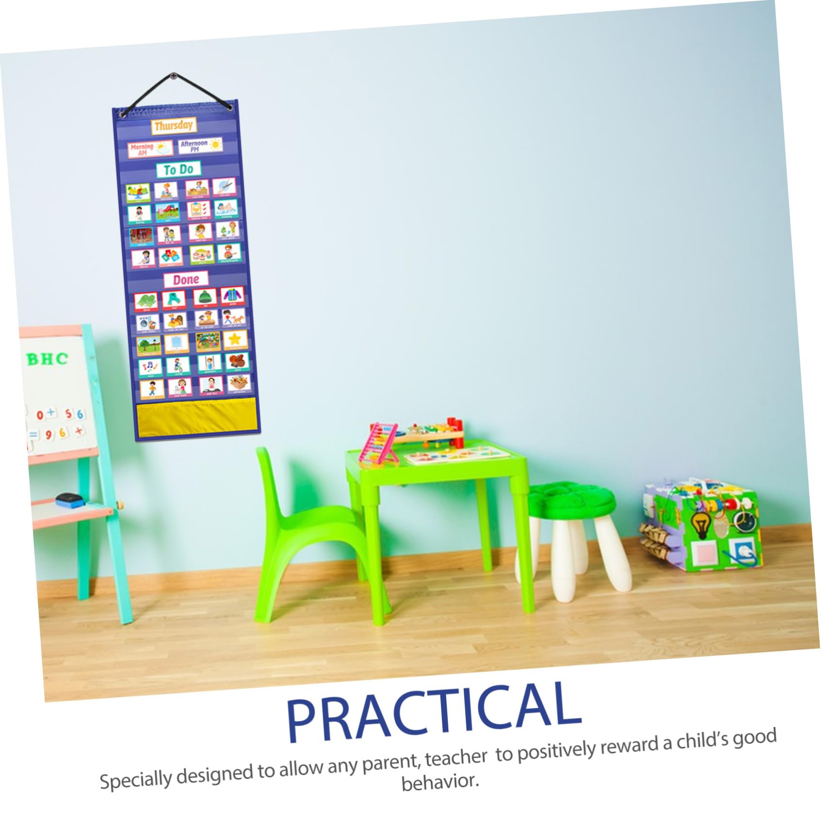 LAPYAPPE Cuadro de Rutina Diaria para Niños Pequeños Azul Visual y Práctico Calendario Escolar para Colgar Pared Horario Semanal para Uso en Hogar y Escuela