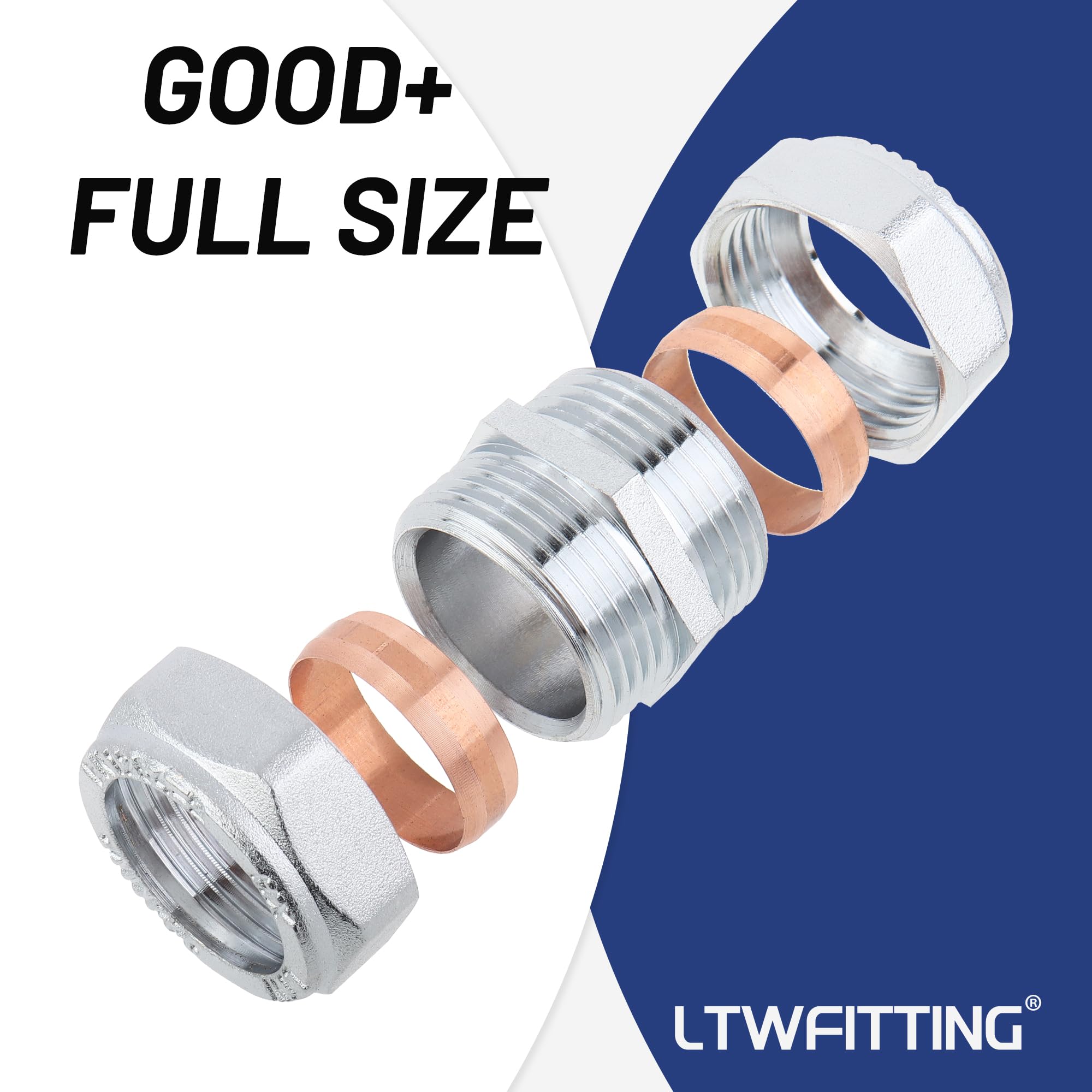 LTWFITTING Lot de 2 raccords de compression en laiton plaqué chrome 22 mm