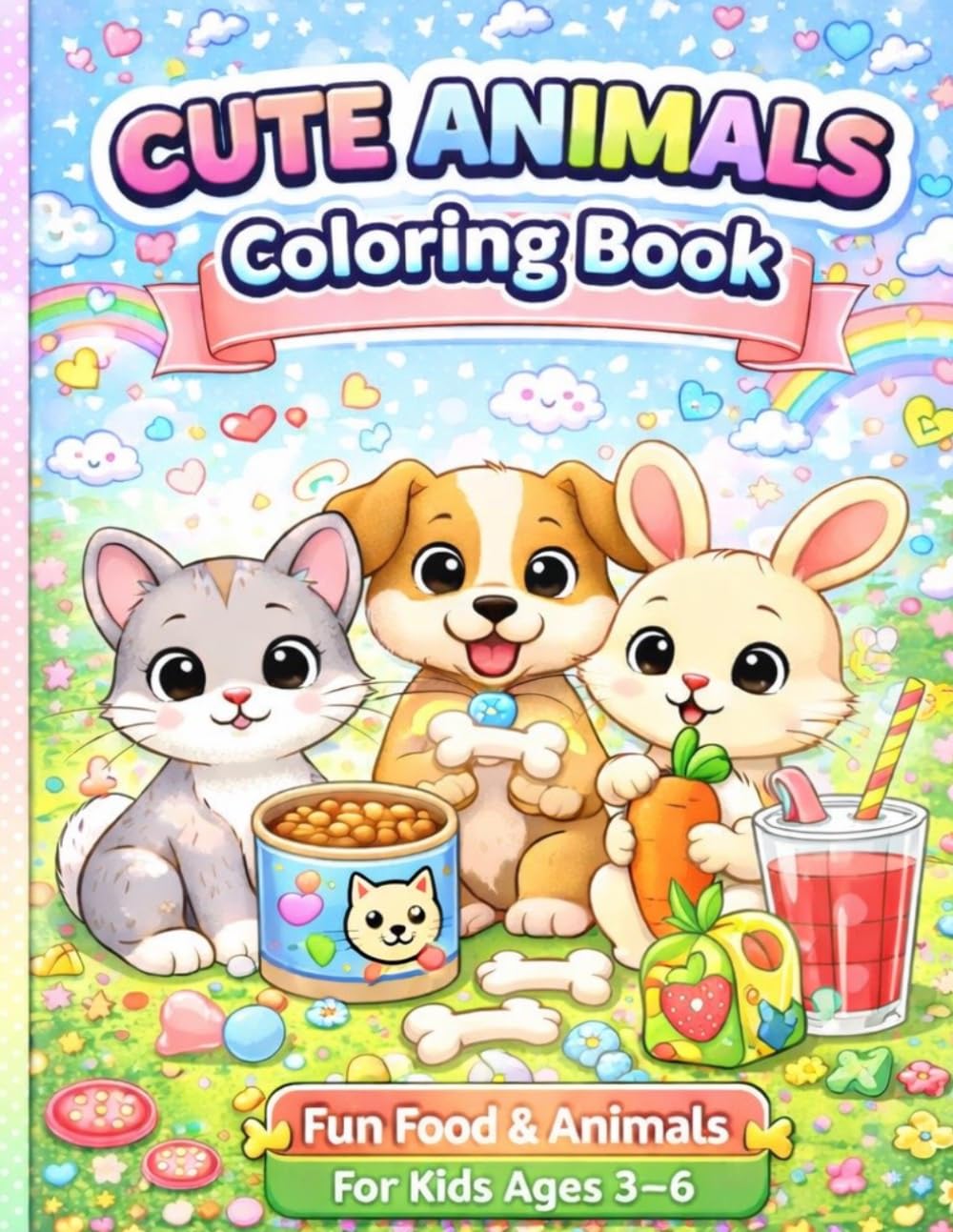 Cute Animals Coloring Book: Fun Food & Animals for Kids Ages 3-6