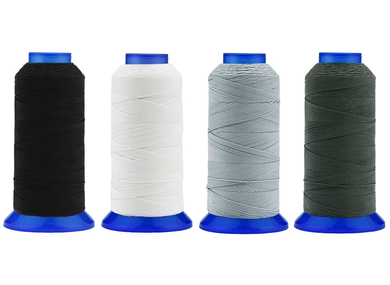 Selric[1480Yards] Pack of 4 Tex 270 Polyester Thread for Sewing 370Yards #277 T270 840D UV Resistant High Strength Upholstery Thread [Black+White+Siver+Dark Grey]