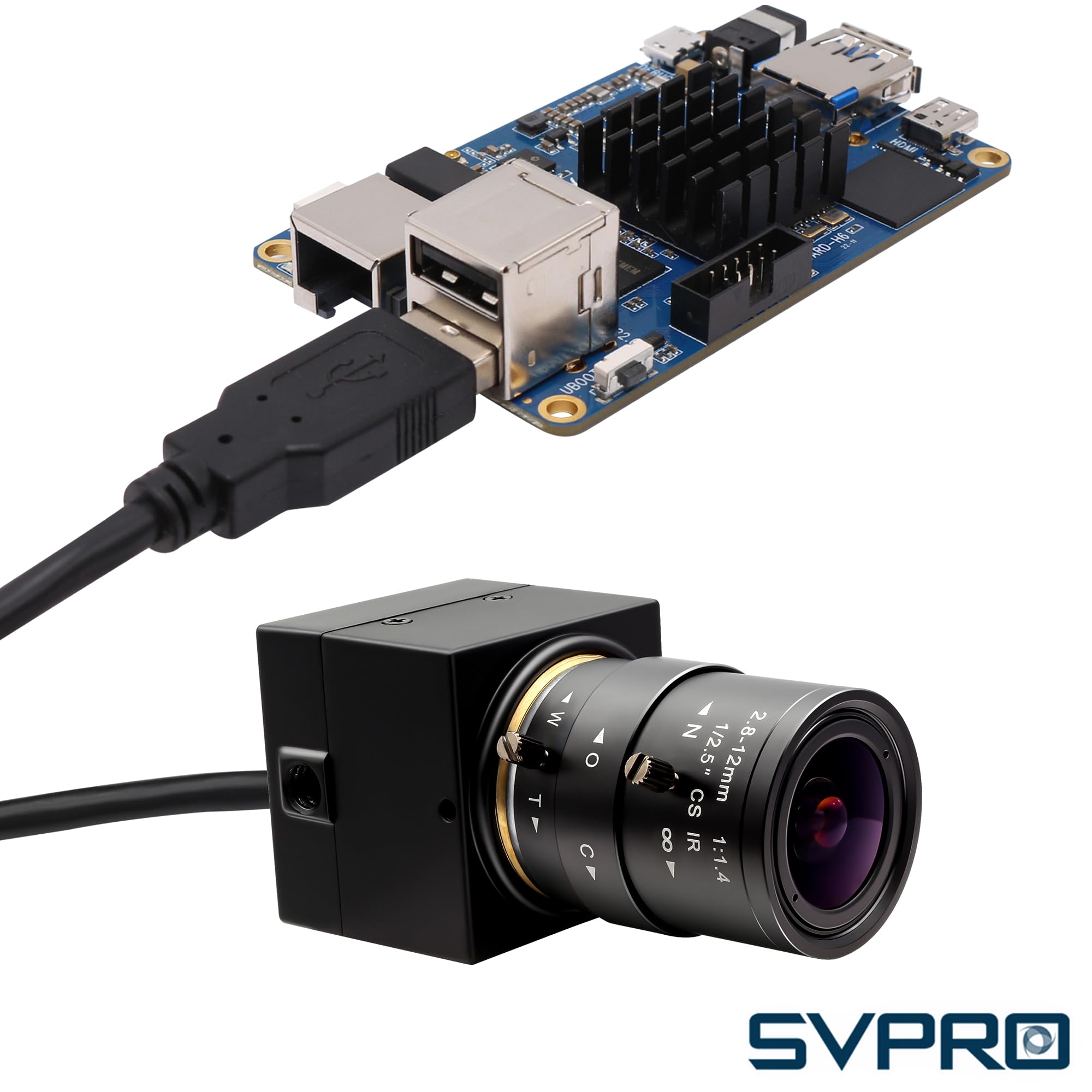 Svpro Webcamera USB 5 MP, 30 fps, obiettivo zoom 2,8-12 mm, IMX335, per monitoraggio macchina, a bassa luce, PC, laptop, UVC Plug-in Webcam per Windows, MacOS, Linux