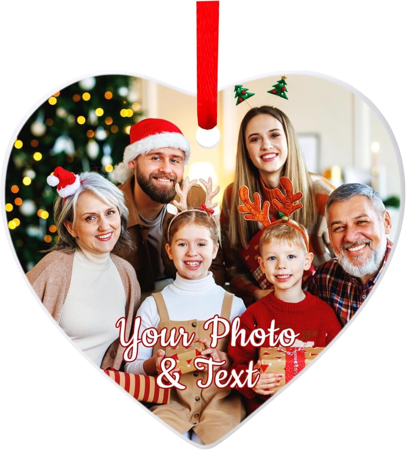 EKAM Personalised Christmas Tree Decorations with Photo Baubles 2025 Xmas Photo Gifts Decoration Ornament for Christmas Trees Xmas Gifts for Mom Dad Family Kids Friends (Heart)