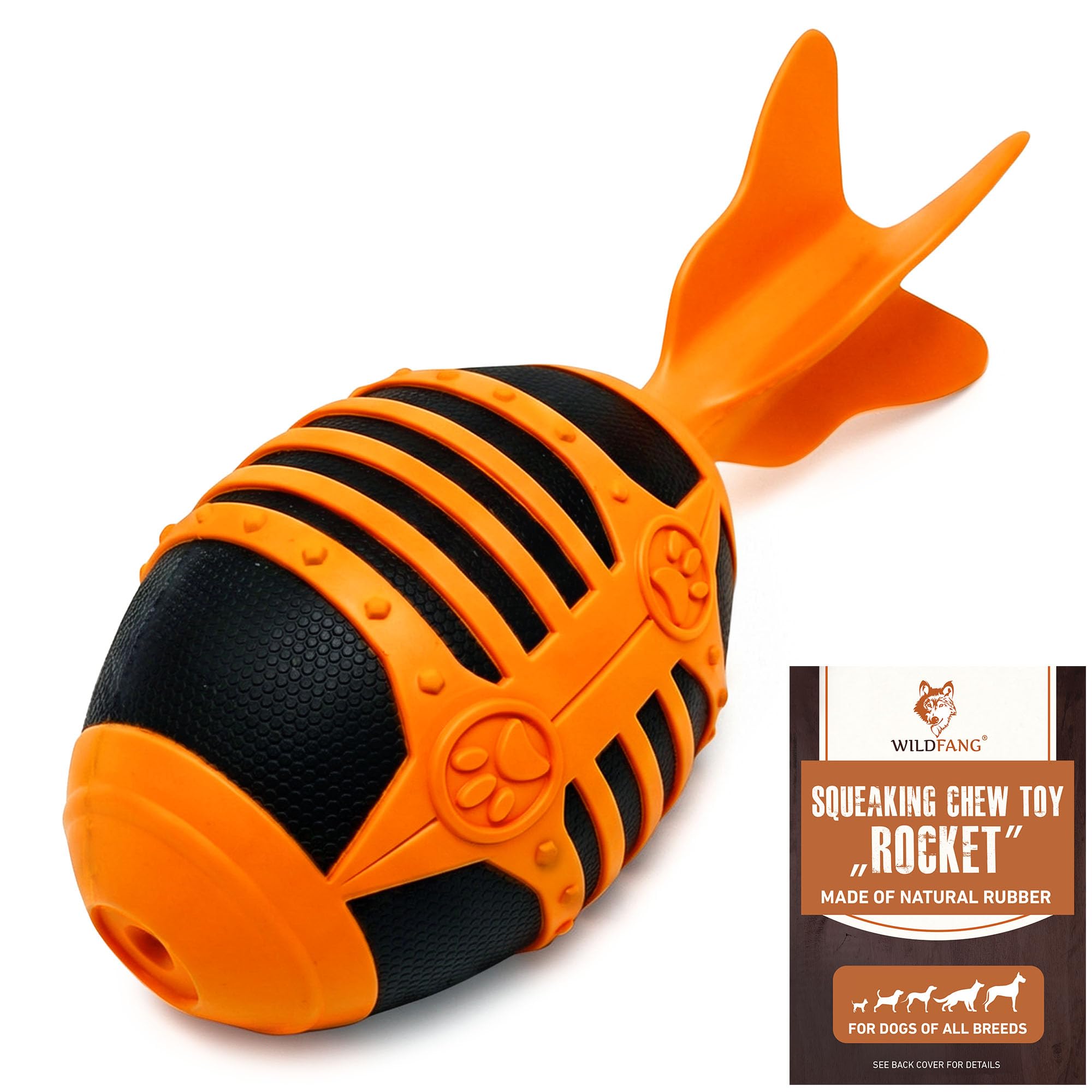 Wildfang® 100% Natural Rubber Dog Chew Toy, Squeaky Chew Toy Rocket - Extremely Durable for Aggressive Chewers, Non-Toxic, BPA Free, Environmentally Friendly — image 1