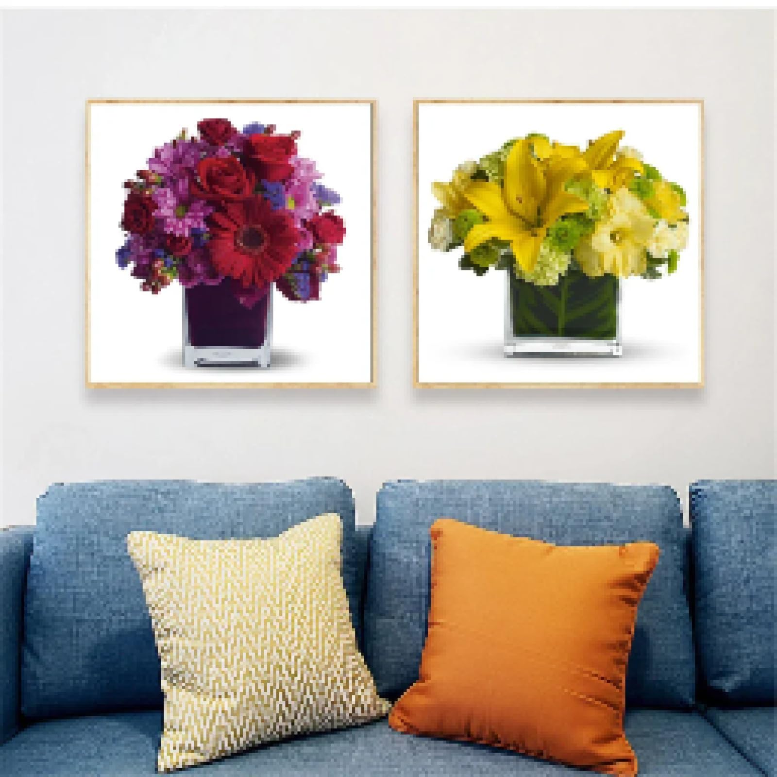 Poster rose bouquet lys TONGYINLI 40x40 - Cadre tableau décoration salon vintage