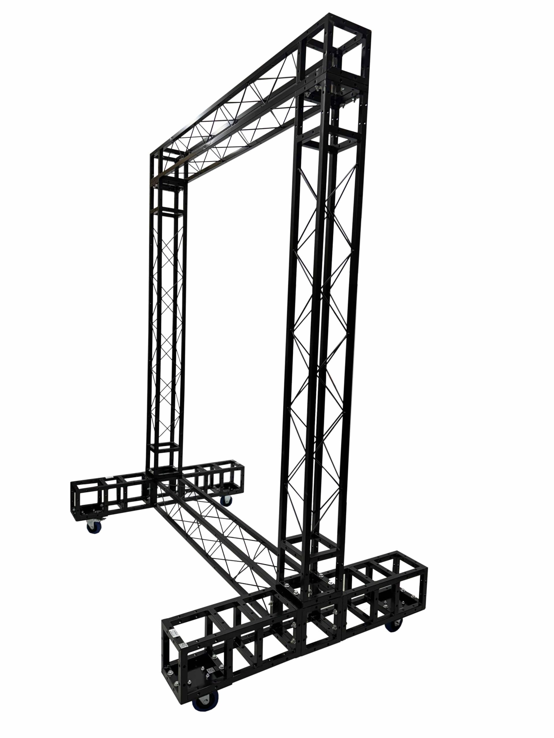 Black Truss Arch 6.5F Width 8.3F Height Mobile Portable DJ With Locking Wheels On Bases