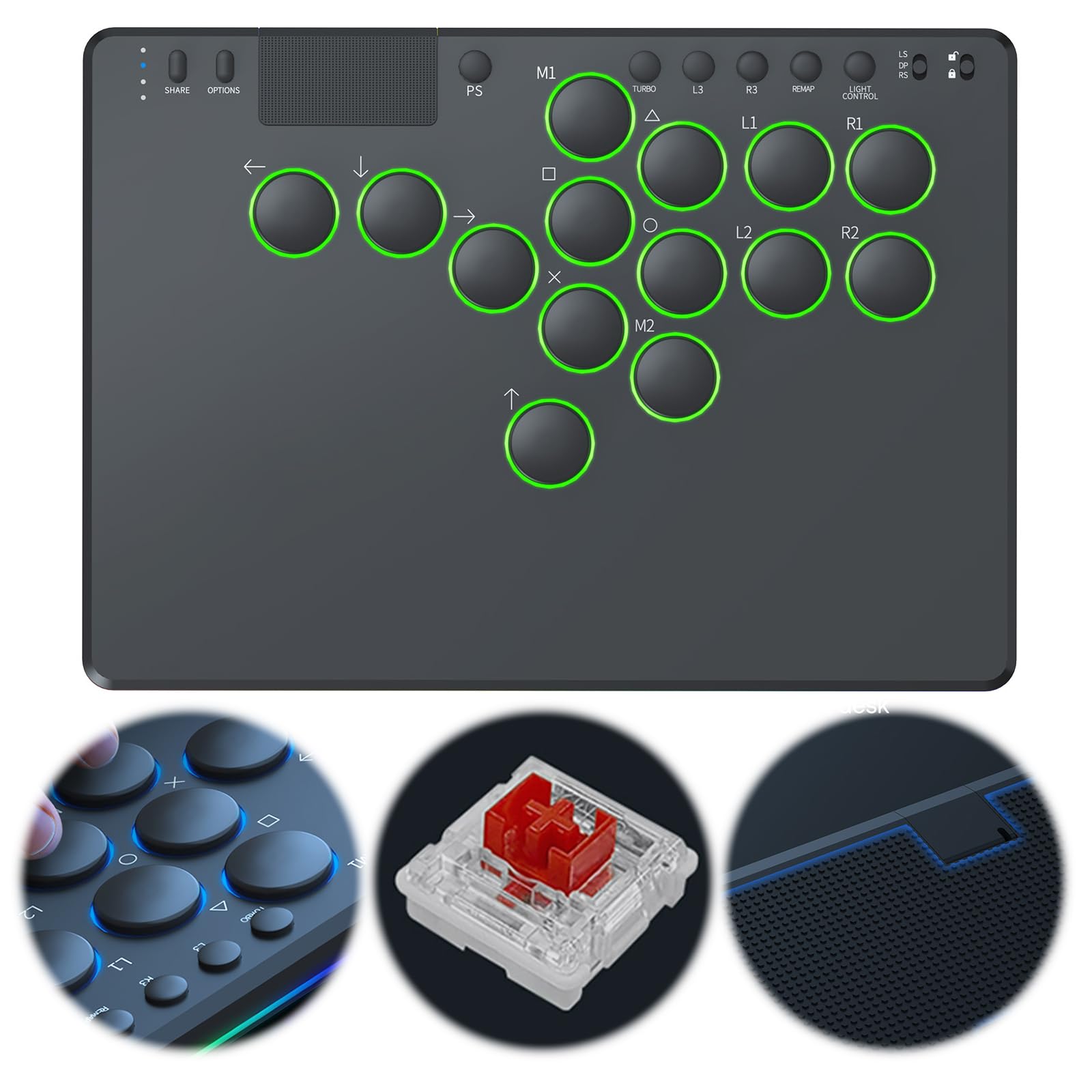 Kexpery Controller Arcade senza Leva 14 Tasti RGB per Console PC Supporta Cambiamento a Caldo per Switch PS4
