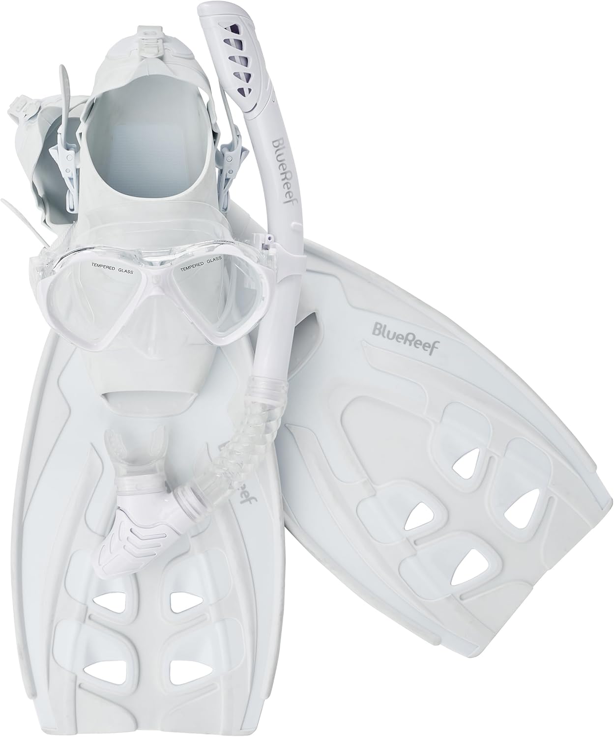 Sentinel Snorkel Mask Set, Snorkeling Gear for Adults Set Includes Sentinel Black Mask w/Twin Tempered Glass, Cortes Dry Snorkel, Bay Fins and Mesh Bag