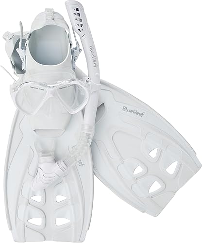 Sentinel Snorkel Mask Set, Snorkeling Gear for Adults Set Includes Sentinel Black Mask wTwin Tempered Glass, Cortes Dry Snorkel, Bay Fins and Mesh