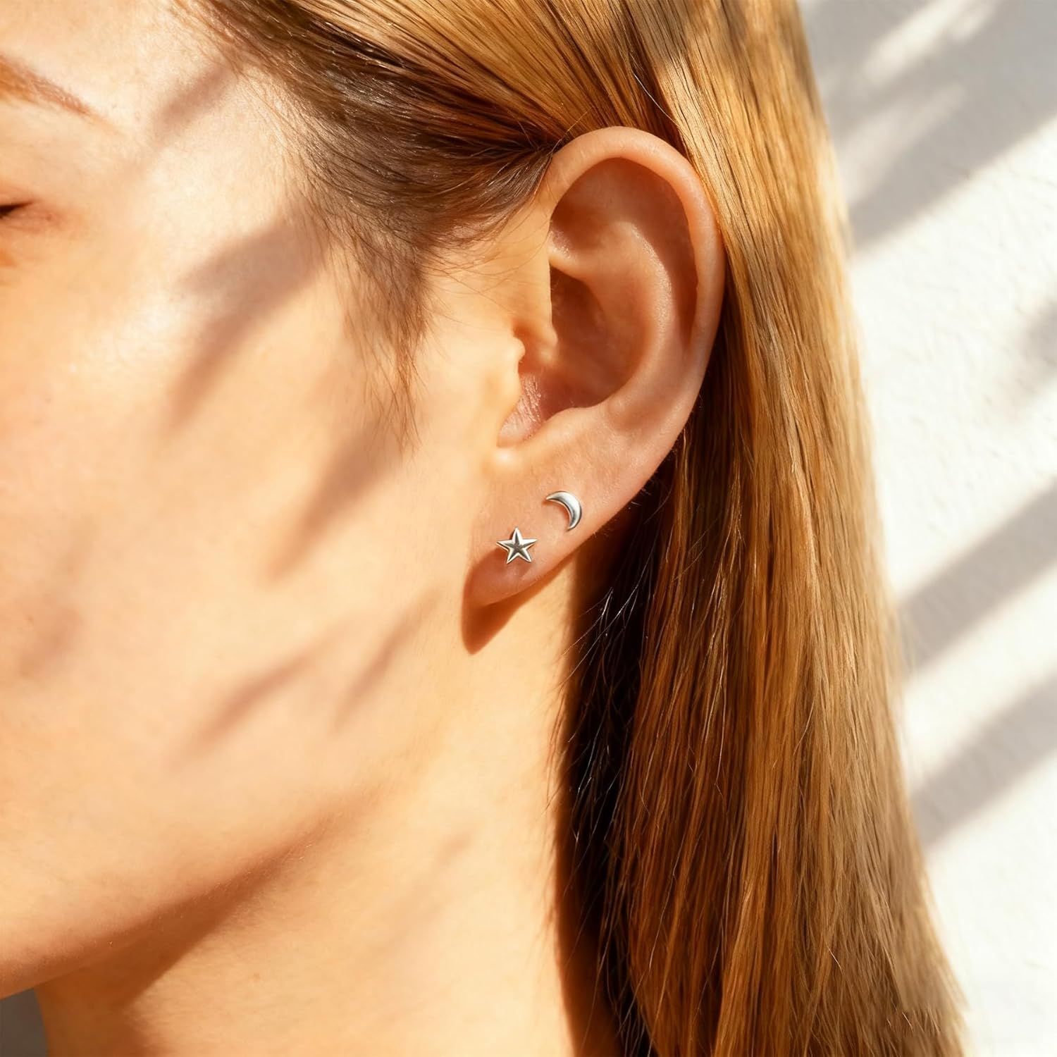 CHIC & ARTSY Solid Real 925 Sterling Silver Satr Moon/Heart Stud Earrings - Dainty Minimalist Stud Earrings - Tiny Cartilage Earrings for Women - Image 3