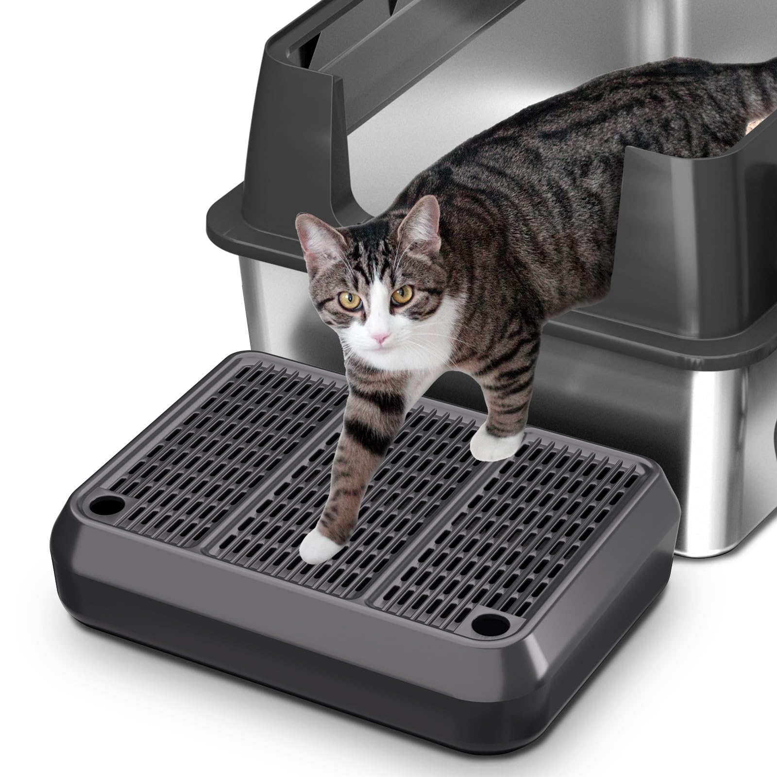 Cat Litter Box Mat Step/Ramp - Large 16"x11" Anti-Tracking Cat Litter Catcher Mat Double Layer Washable Kitty Trapping Tary Easy Clean, Also for Kitten & Elderly Cats Ramp