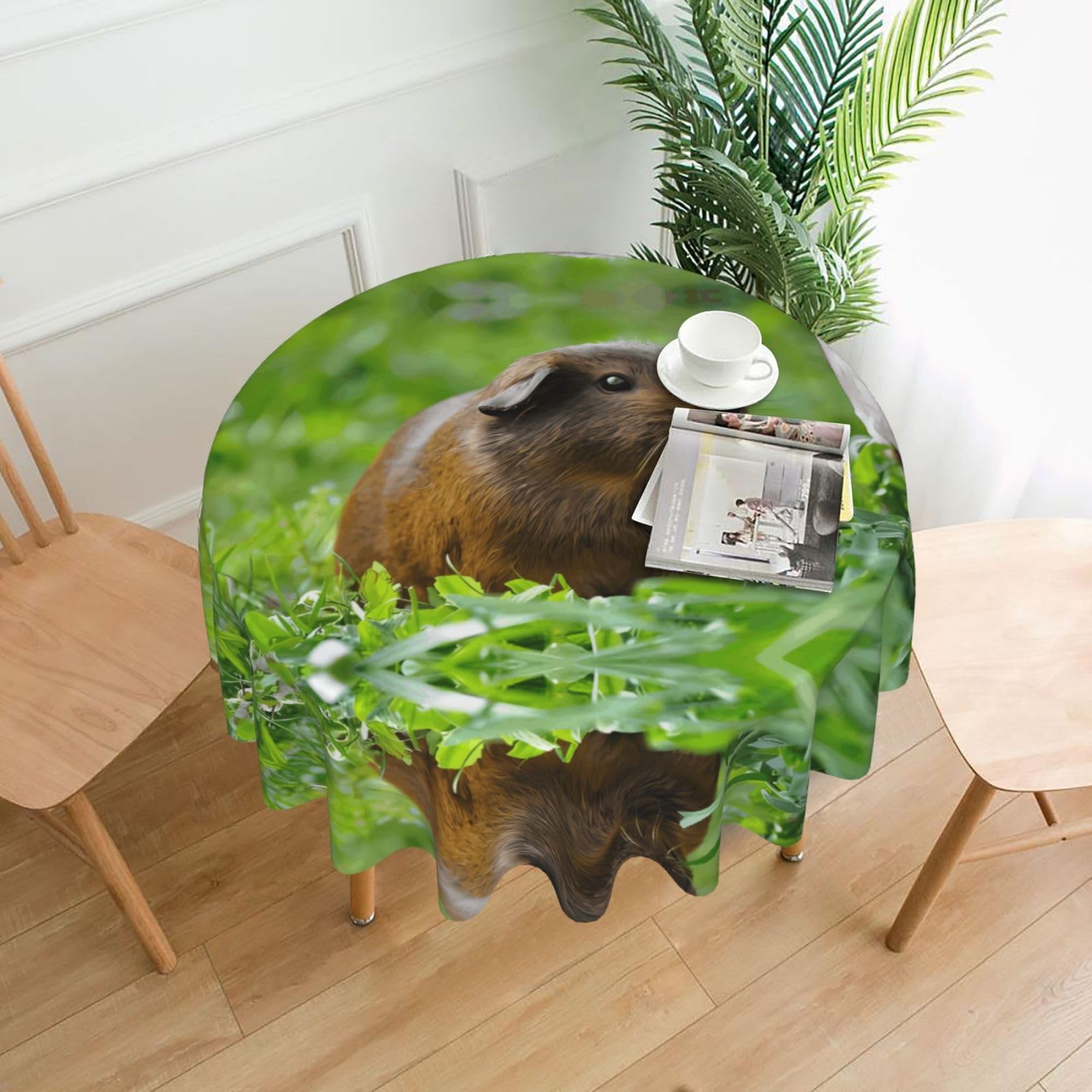 WHJSHOP Guinea Pig Grass Prints Round Decorative Tablecloth 60in – High-Grade Polyester Throw Cover for Dining Table Protection & Elegant Home Decor