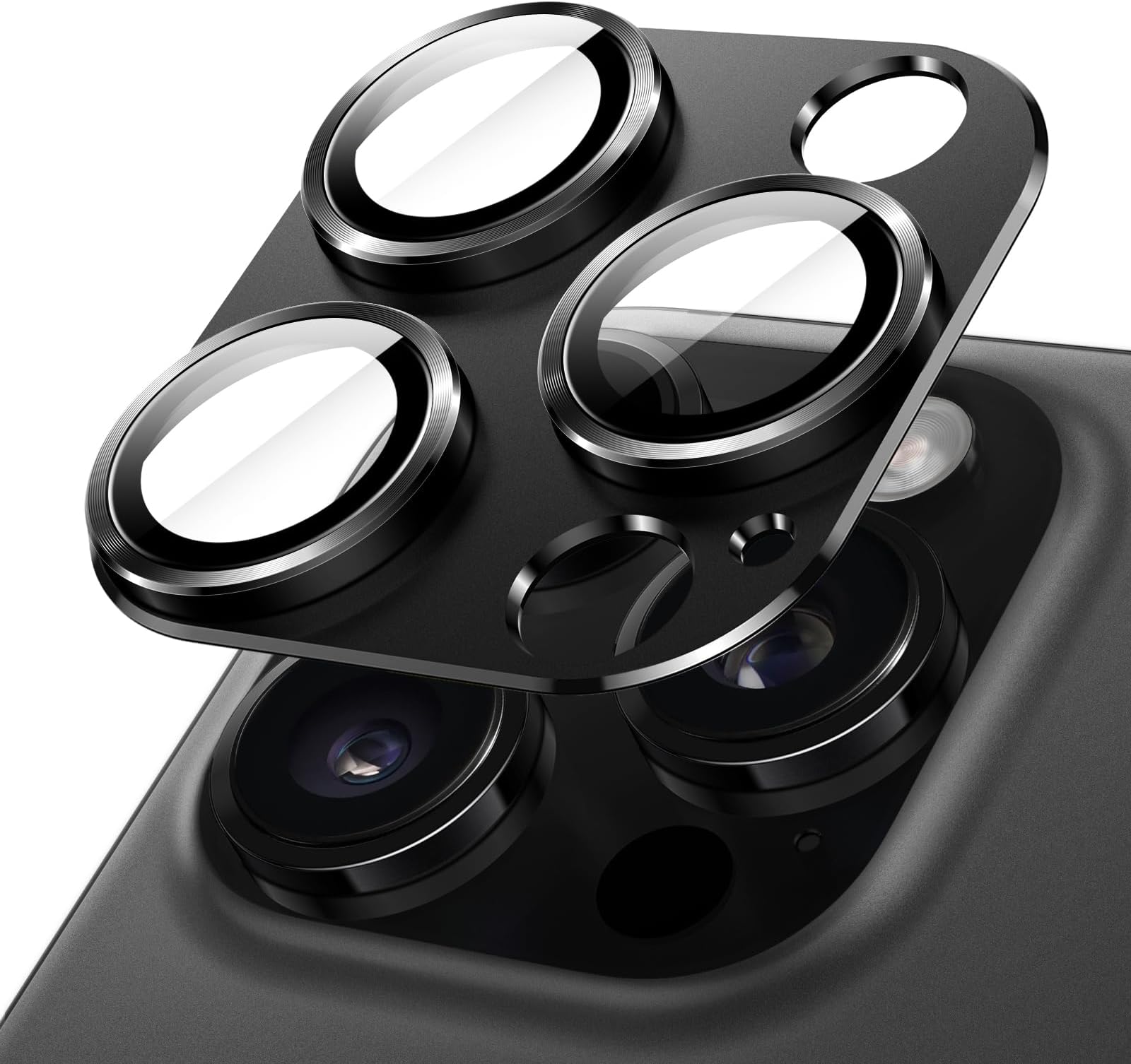 Camera Lens Protector for iPhone 16 Pro 6.3-Inch and iPhone 16 Pro Max 6.9-Inch, Full Coverage 9H Tempered Glass Ring Cover, Matte Metal Plate, Case Friendly, 1-Pack (Black)