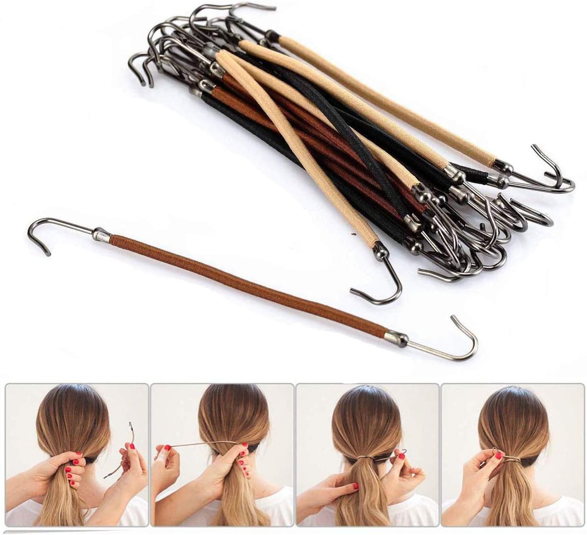 Ponytail Hooks Elastic Bands Hair Styling,Pack of 18, 3 Colors