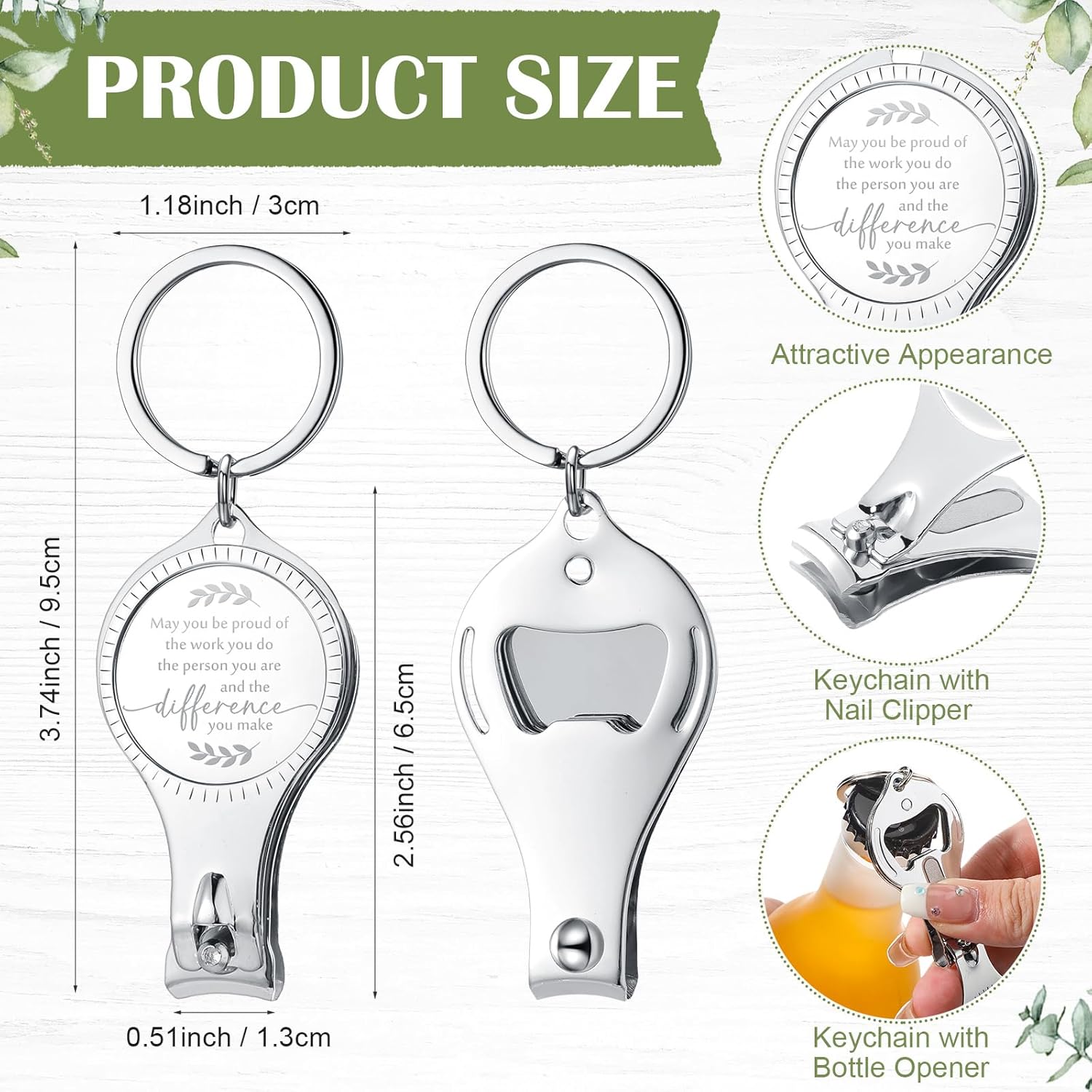 Vesici 50 Set Volunteer Gifts Bulk for Employee Coworkers Appreciation Inspirational 3 in 1 Nail Clippers Bottle Opener Keychain Tags with Bag for Team Staff Nurse (Be Proud)