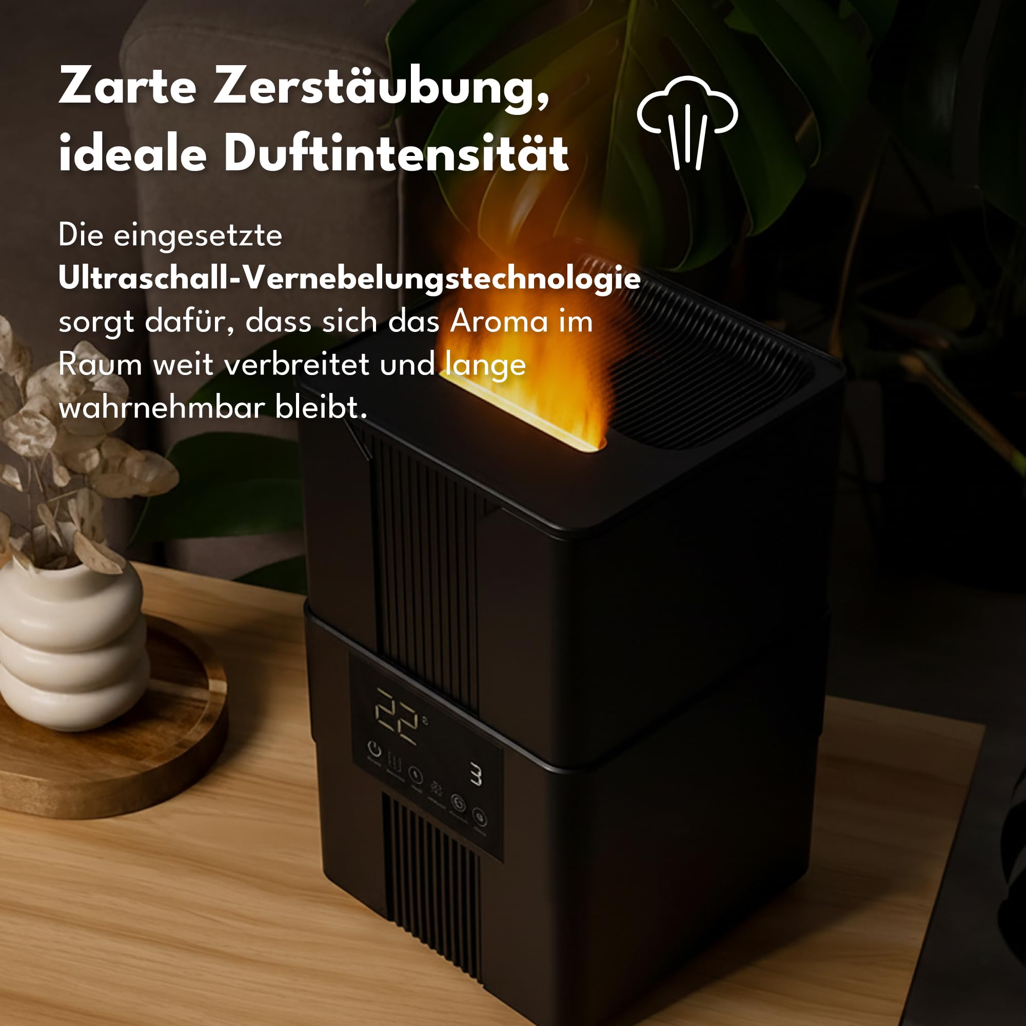 Premium Aroma Diffuser für Ätherische Öle, Aromadiffusor - Luftbefeuchter, Ultraschall, Aromatherapie, Schlafzimmer, Büro, BPA Free, 200ml, Schwarz, Varma