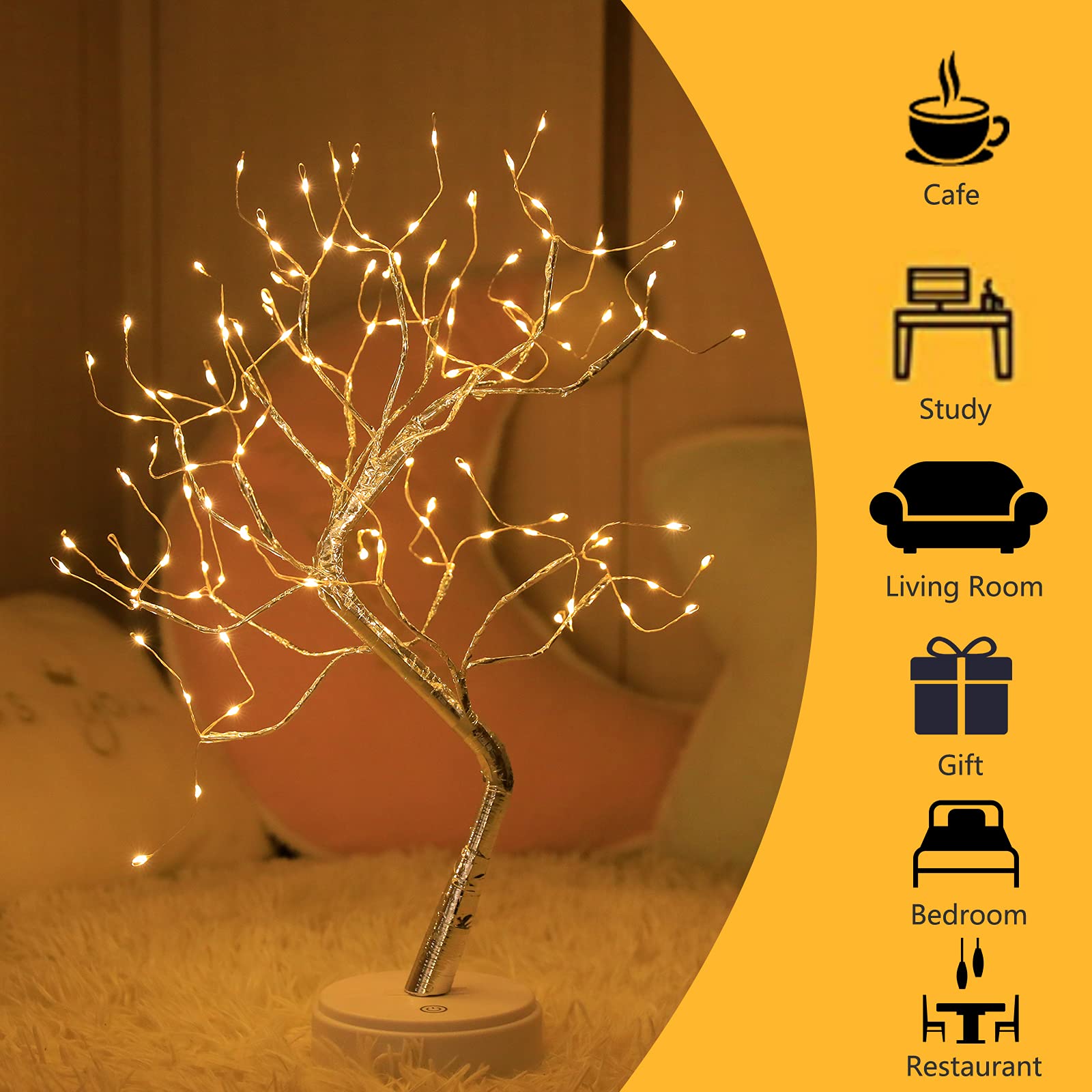 MEETYOU Tabletop Bonsai Tree Lights, DIY LED Artificial Tree Lamp,Battery/USB Operated Night Light for Room Decor, Home Decor,Bedroom, Wedding,Christmas, (Warm White, 108 LED Sliver)