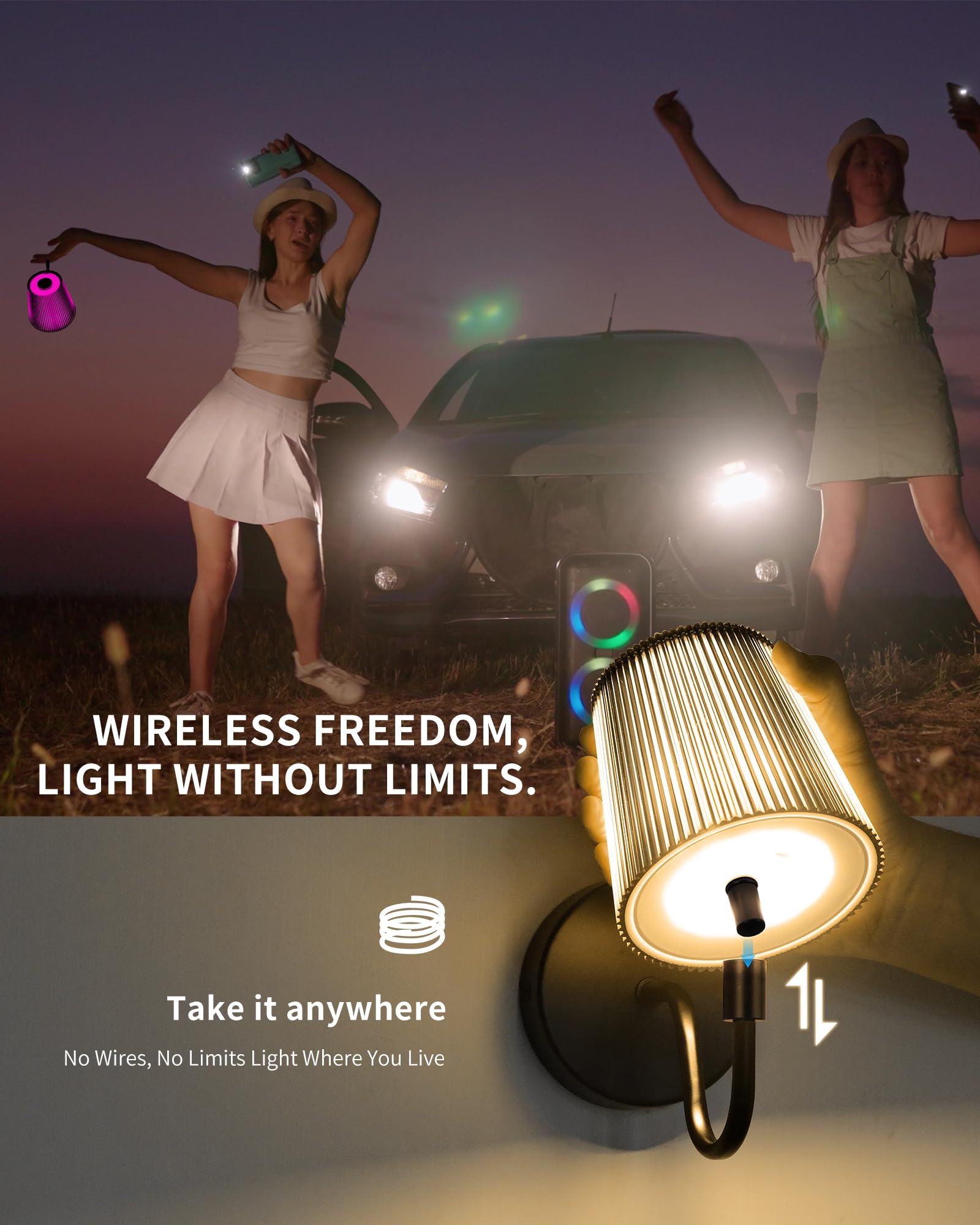 LumniexDesigns Wandleuchten Wiederaufladbare Wandlampen für Wohnzimmer RGB und 3 Farbtemperaturen Dimmbar Kabellose Bilderleuchten mit Touch-Steuerung und Fernbedienung für Treppen Flur 2 Stück