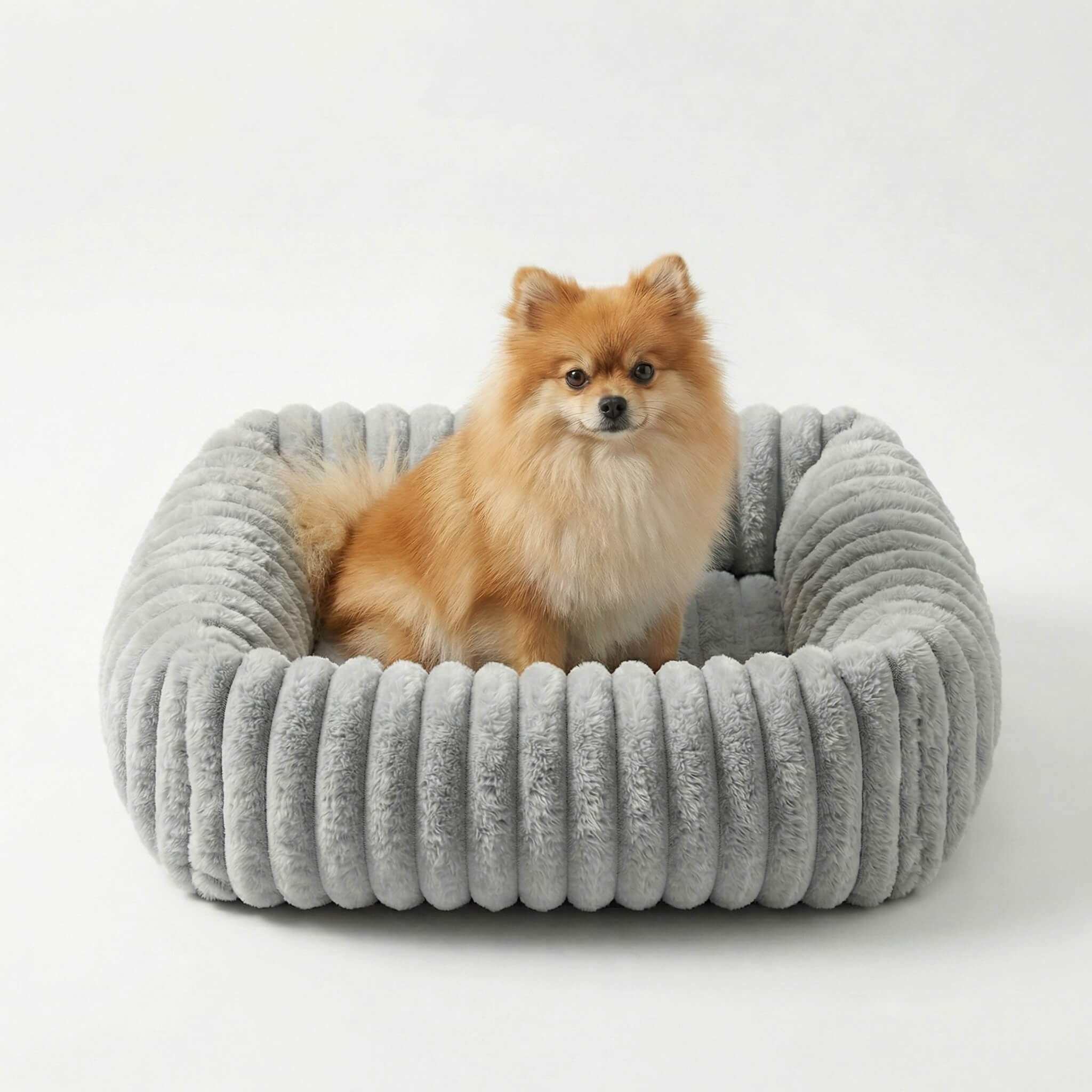 Hundebett M, 63 x 53 x 18 cm, waschbar, Kunstkaninchenfell, Grau