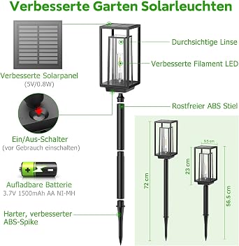 Solar Lights for Outdoors 2 x Larger Solar Lights Garden Decoration Pack of 4 Längere Arbeitzeit Extrem Helle Moderne Solar Gartenleuchten IP65 Wassserdicht Solar Gartendeko für Balkon Terrase Outdoor [Energy Class A+++]