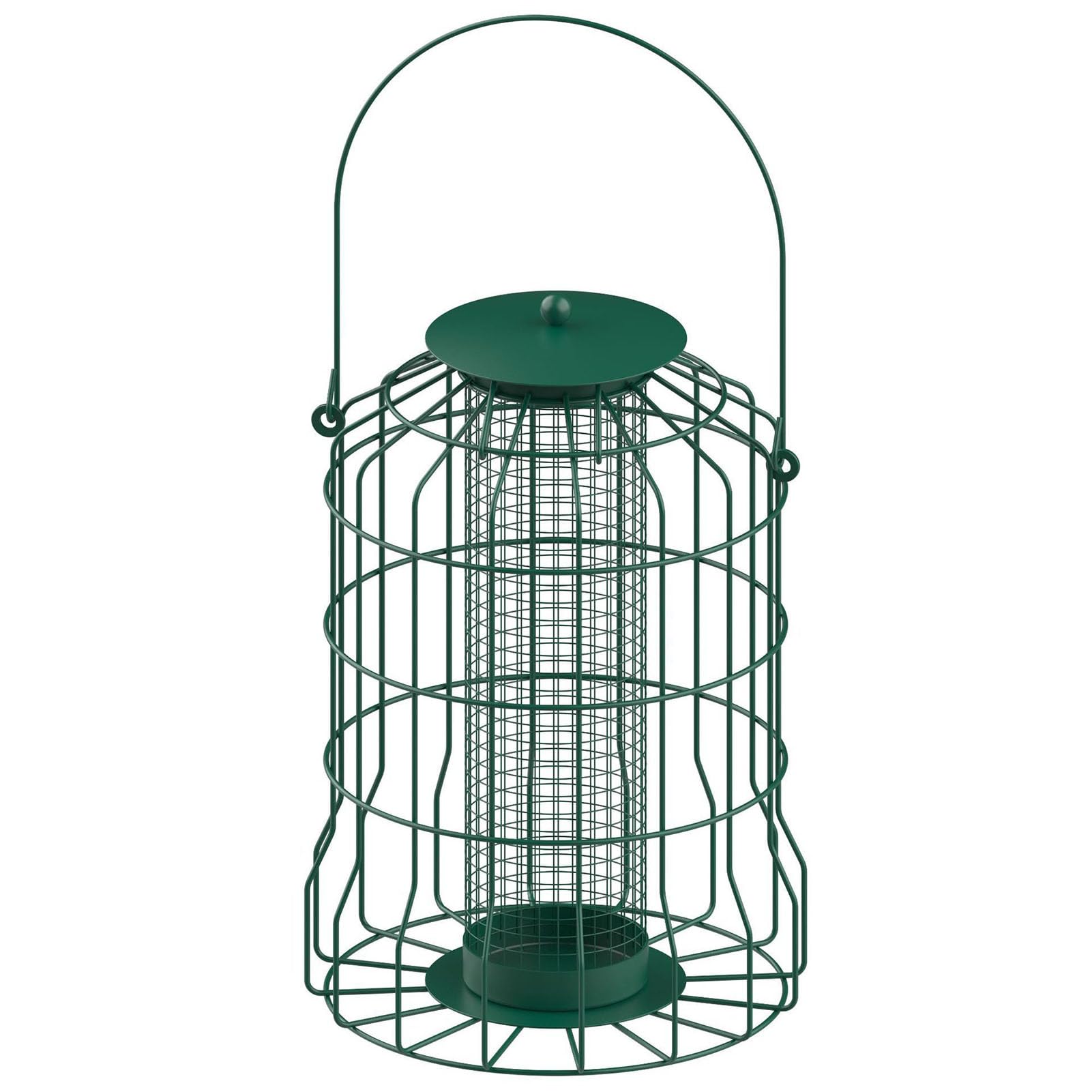 Mangiatoia sospesa per Uccelli da Esterno, mangiatoia per Arachidi Resistente alle intemperie, Gabbia per Uccelli in Rete di plastica Tubo Metallico e PC,Dark Green,C