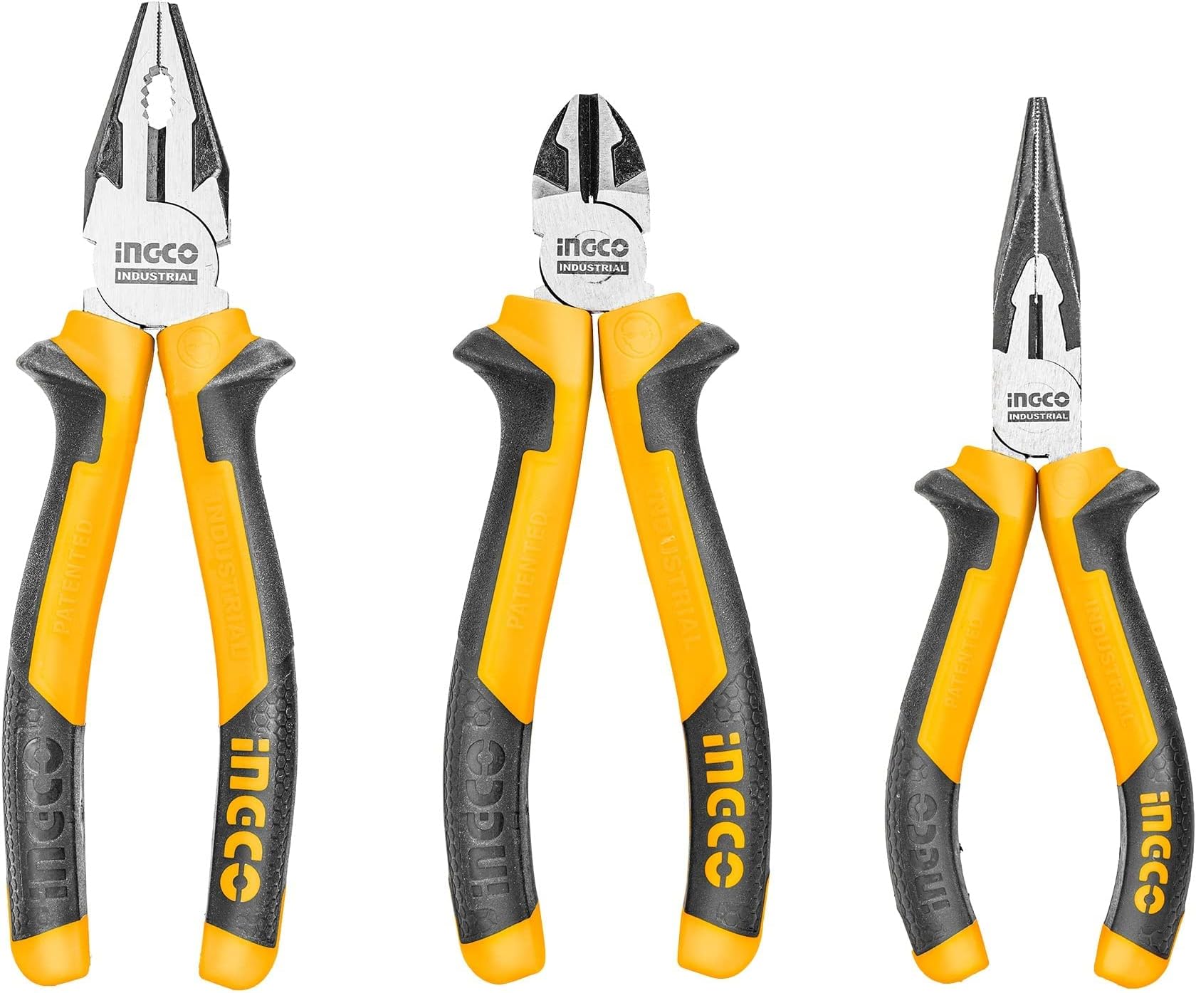 INGCO Pliers Set, 3 PCS PACK, 8" Combination Pliers, 6" Diagonal Cutting Pliers, 6" Long Nose Pliers