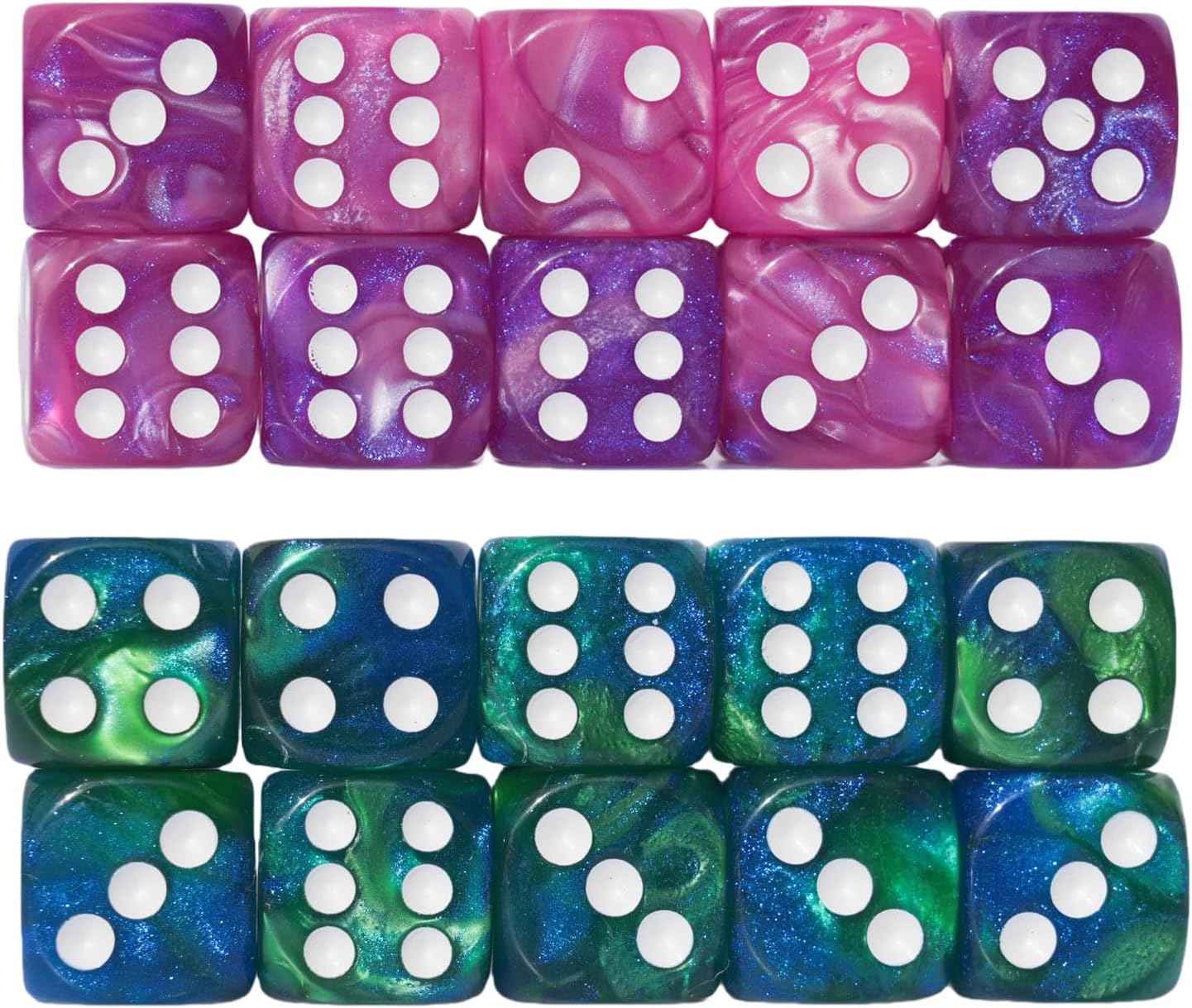 20PCS D6 dice 16mm Acrylic Dice Set for RPG MTG DND Dice Table Games and Board Games(Pink+Green)