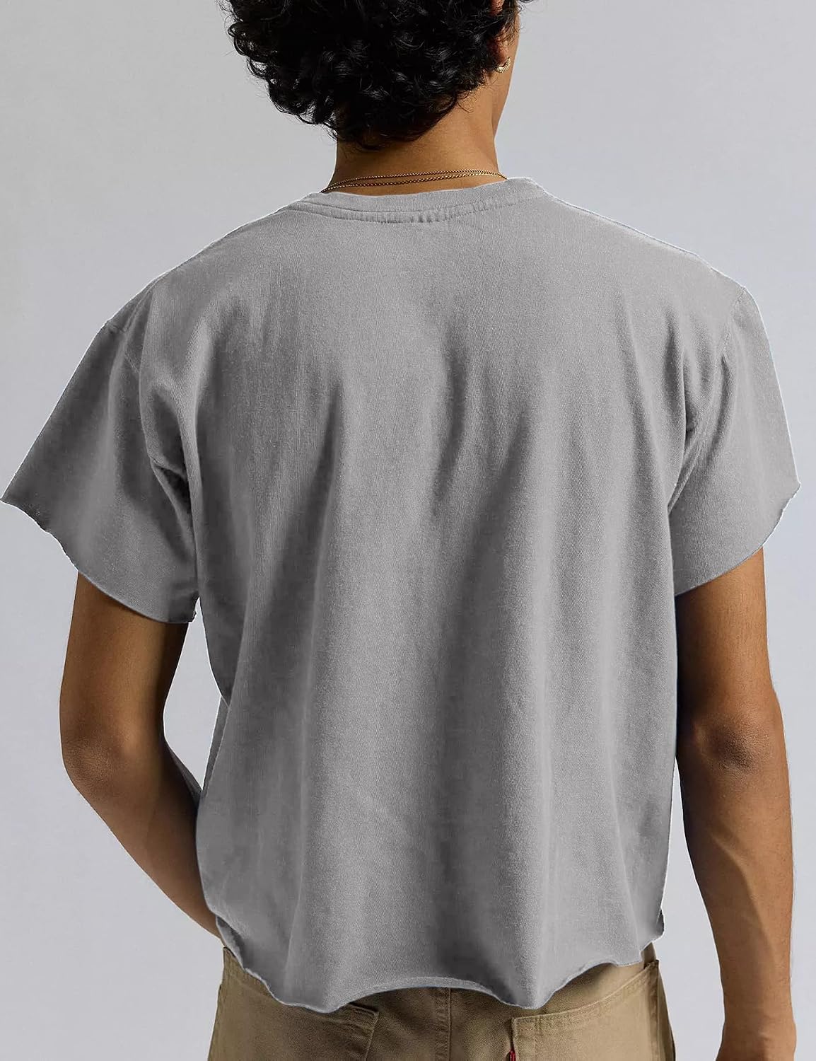 Orchidays Men's Boxy Raw Cut T Shirts Short Sleeve Round Neck Tee Casual Basic Tops image 4