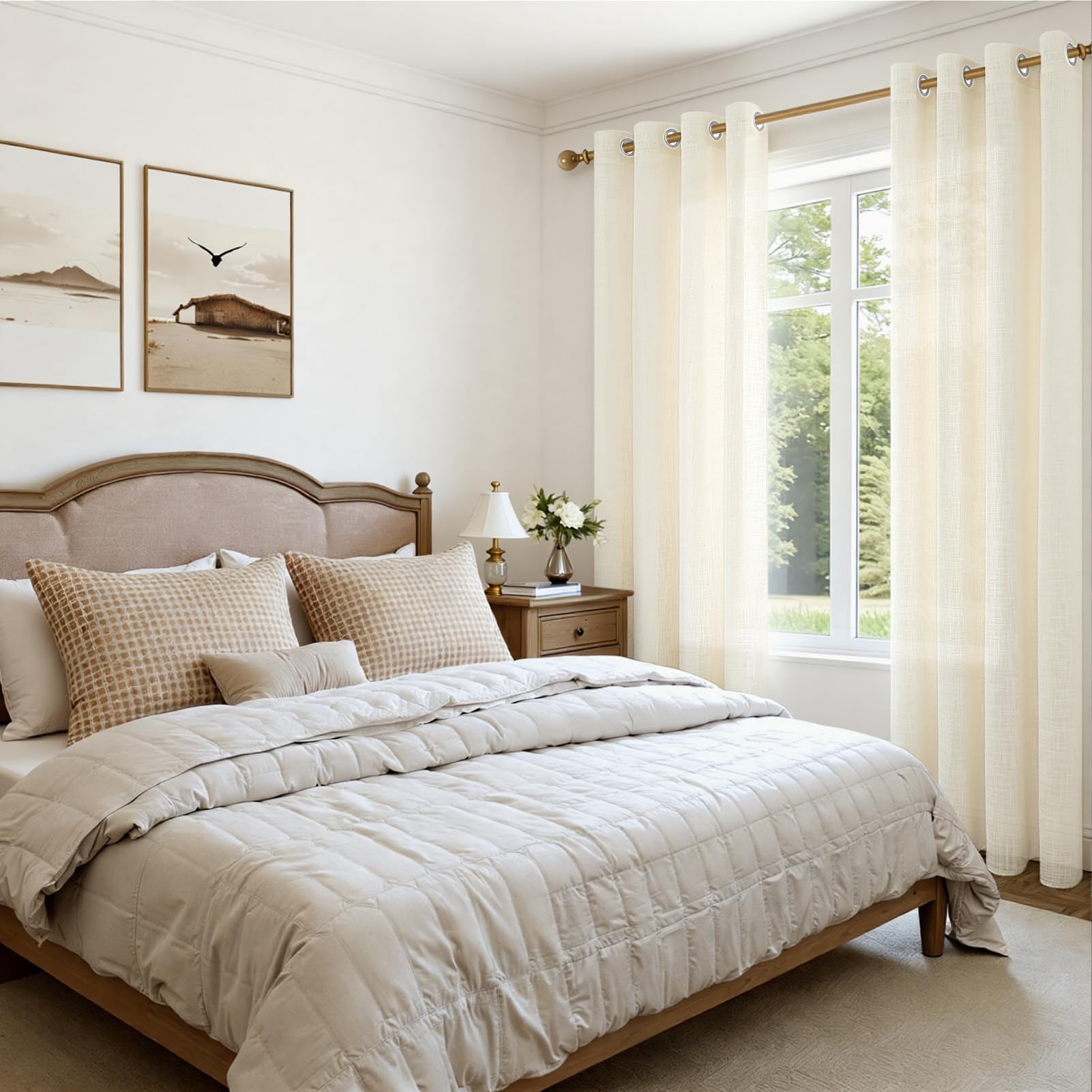MRTREES 2 Pezzi Tende per Interni Voile in Lino per Cmera da Letto con Occhielli Tende Semitrasparenti per Soggirono Moderne Tenda Trasparente Leggera per Finestra Bianco avorio 140x260 CM