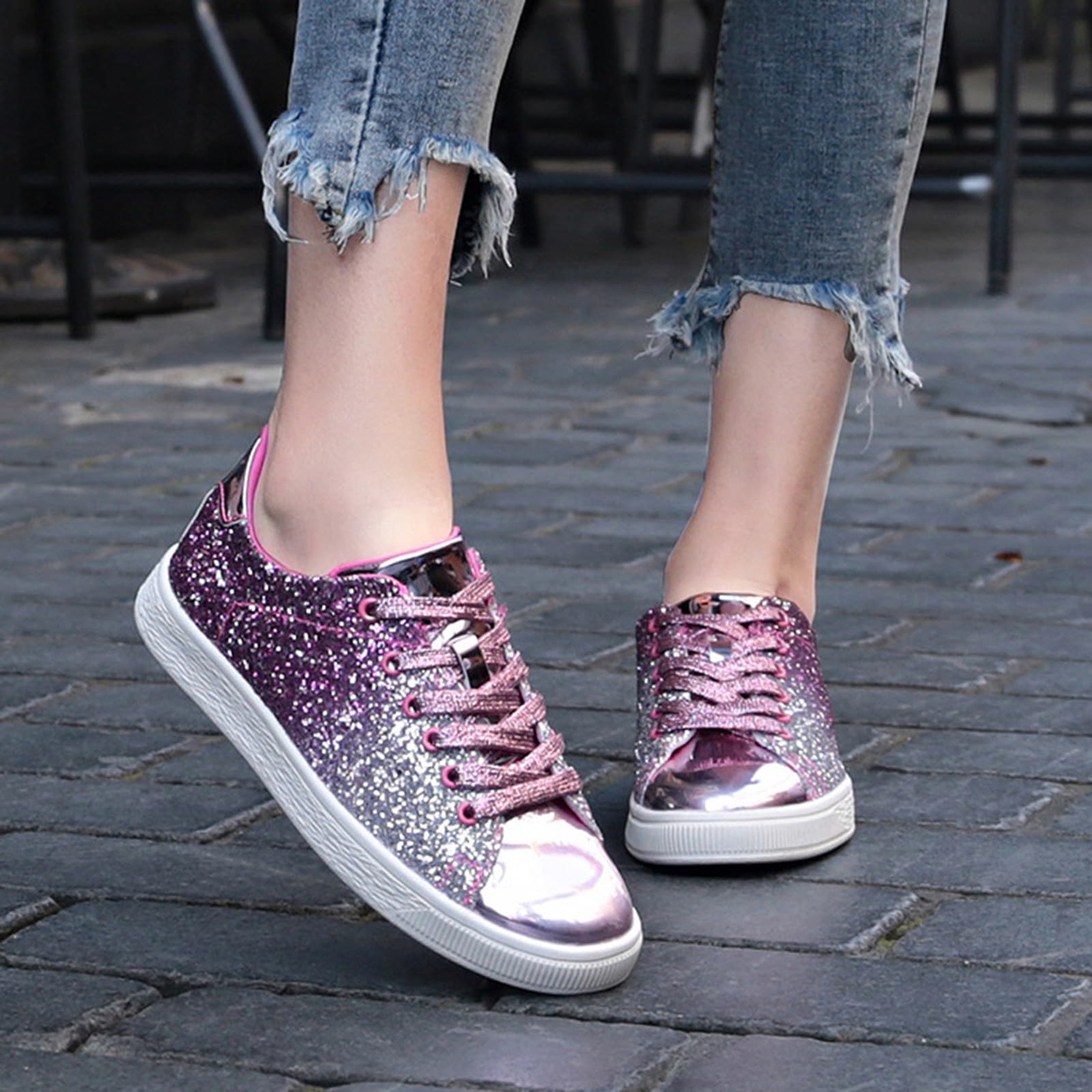 Scarpe da ginnastica da donna con paillettes glitterate, scarpe da ginnastica alla moda, traspiranti, da corsa, da jogging, per attività all'aria aperta, per il tempo libero, per feste