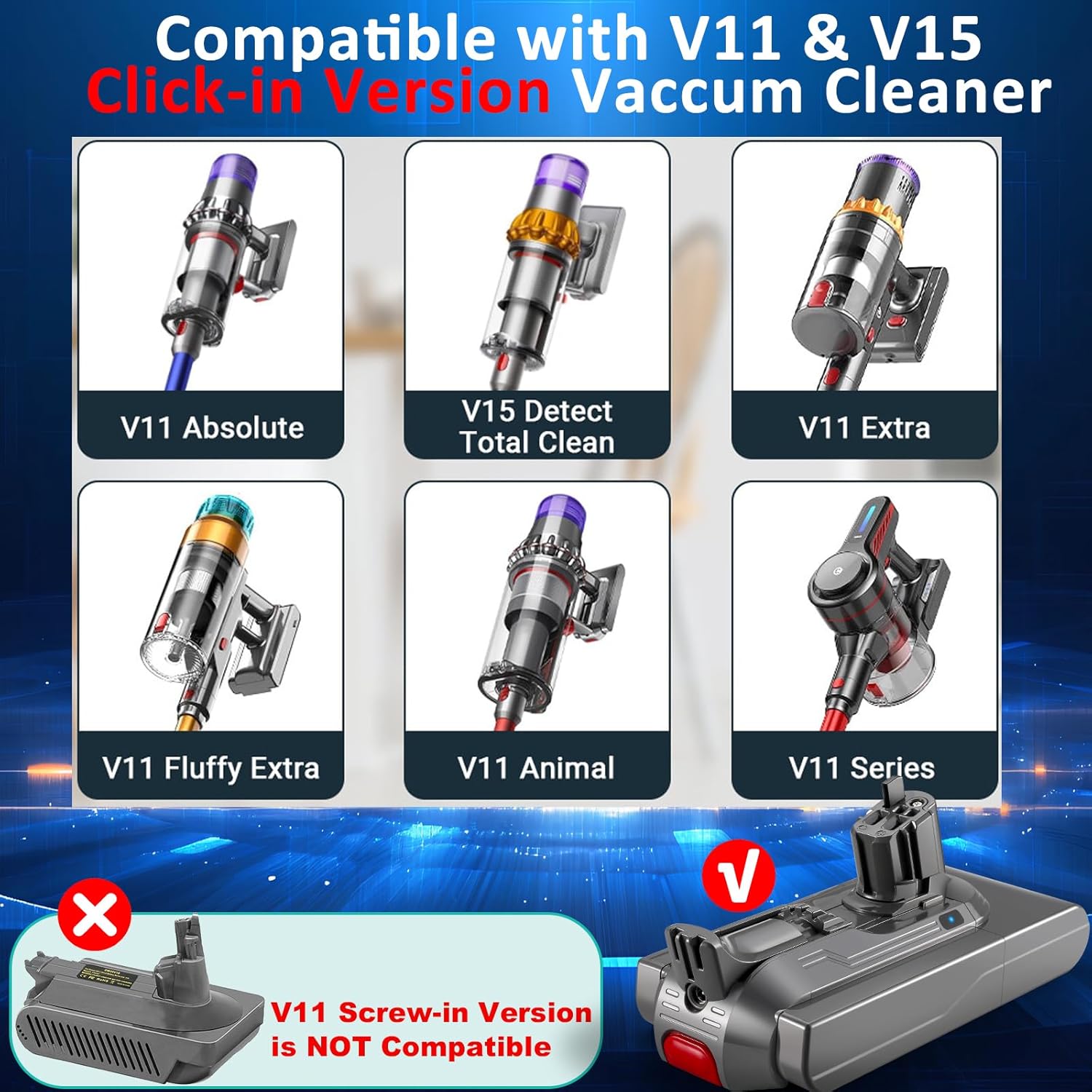 NYI V11 Battery Replacement Compatible with Dyson V15 Button Click-in Type - 25.2V 99.79WH for V11 V15 SV15 SV16 SV22 SV28 SV29 SV47 970425-01 Vacuum Cleaner (Not for Screw-in Type)