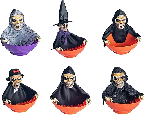 Miniatura 3 de Soporte de caramelo de esqueleto activado por movimiento espeluznante con calavera gritando y ojos rojos iluminados para decoraciones de Halloween