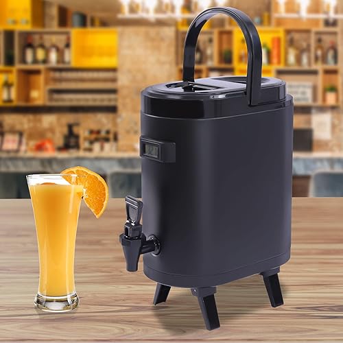Dispensador de bebidas frías y calientes de 2.2 gales8 litros, acero inoxidable 304 de grado alimenticio, aislado, estilo moderno, negro