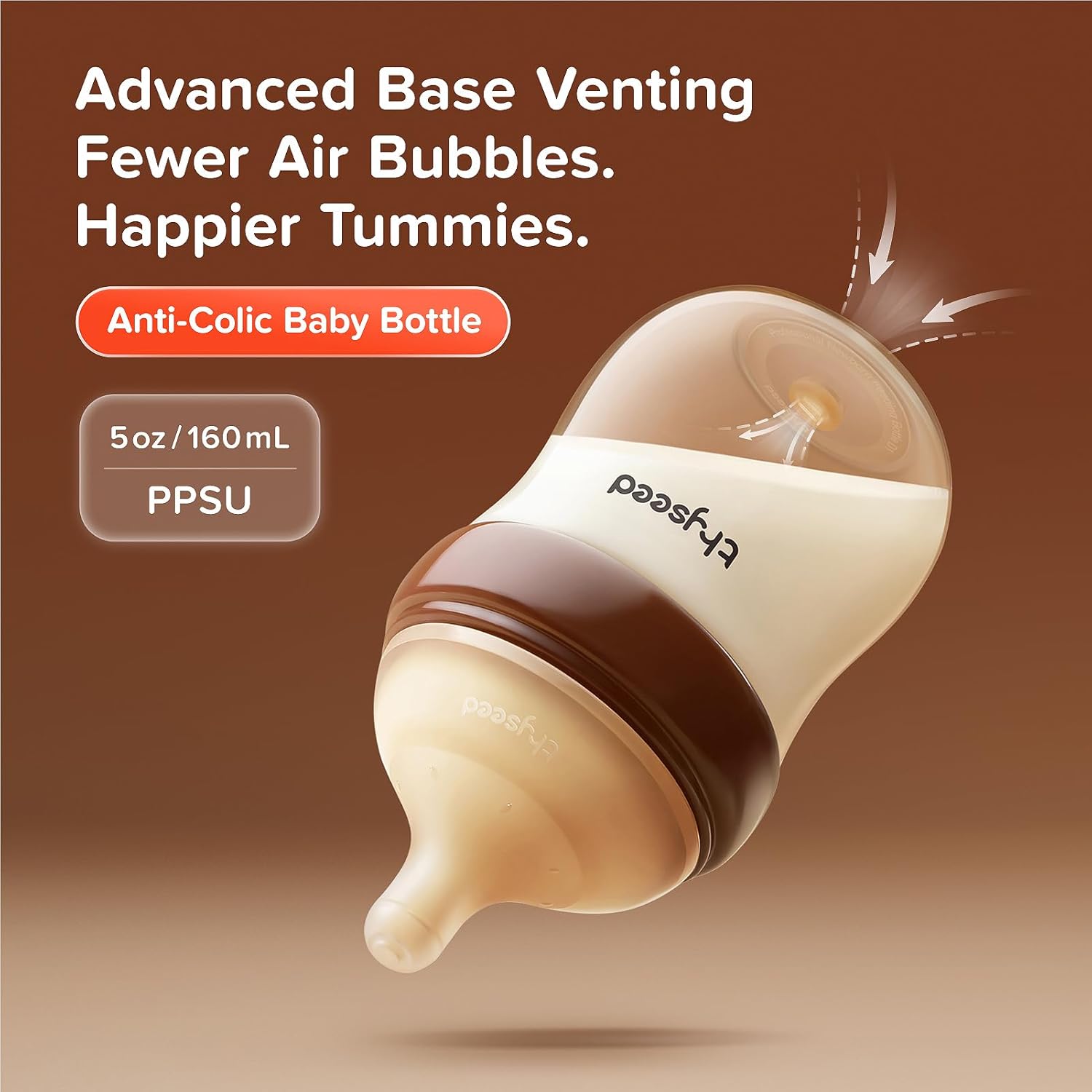 Thyseed PPSU Anti-Colic Baby Bottle, Breast-Like Medium Flow Nipple for Breastfed Babies (2m+), 5 oz/160 mL, 2 Pack