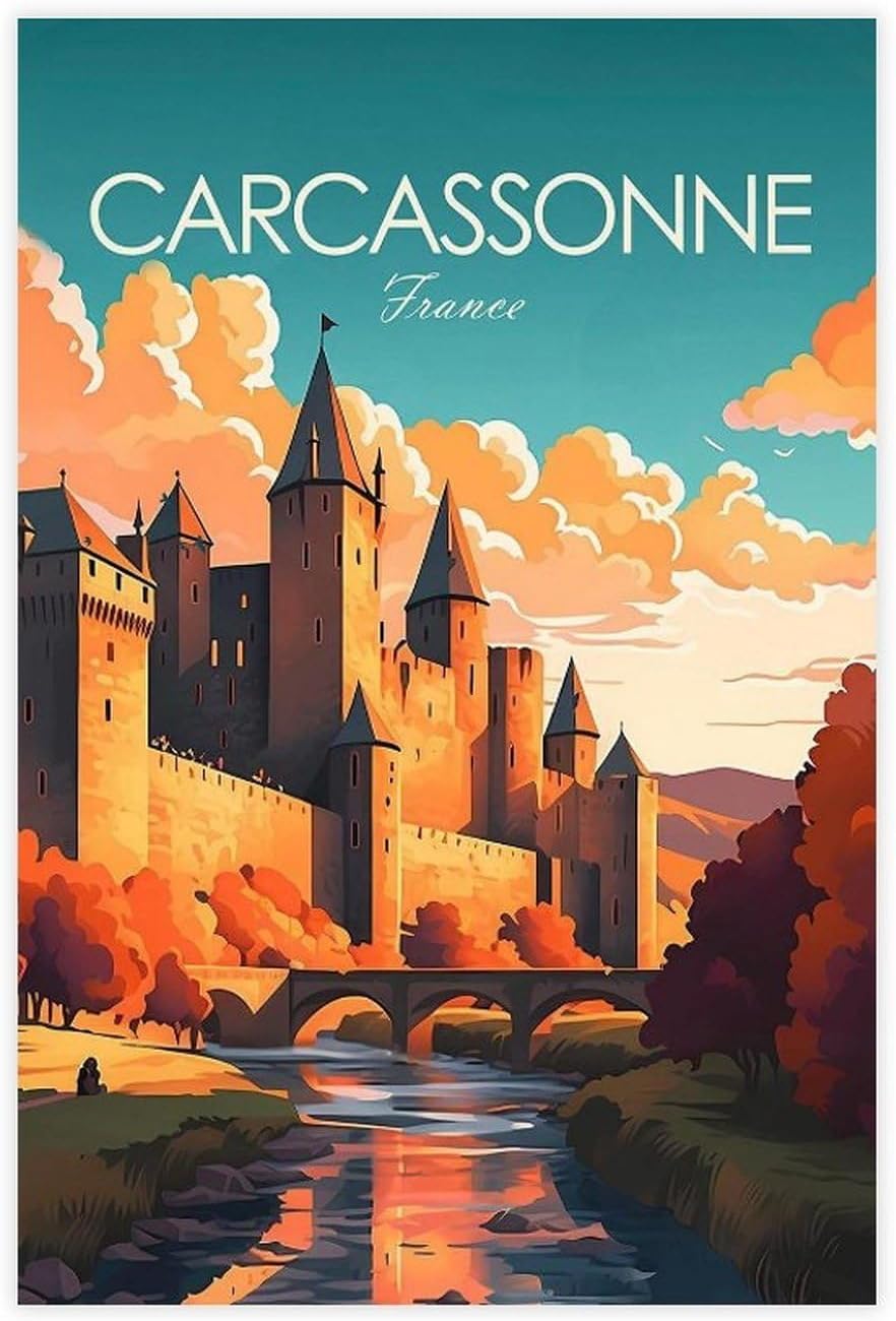 Carcassonne France Travel Canvas Poster Wall Art Print Picture Paintings 12x18inch(30x45cm)