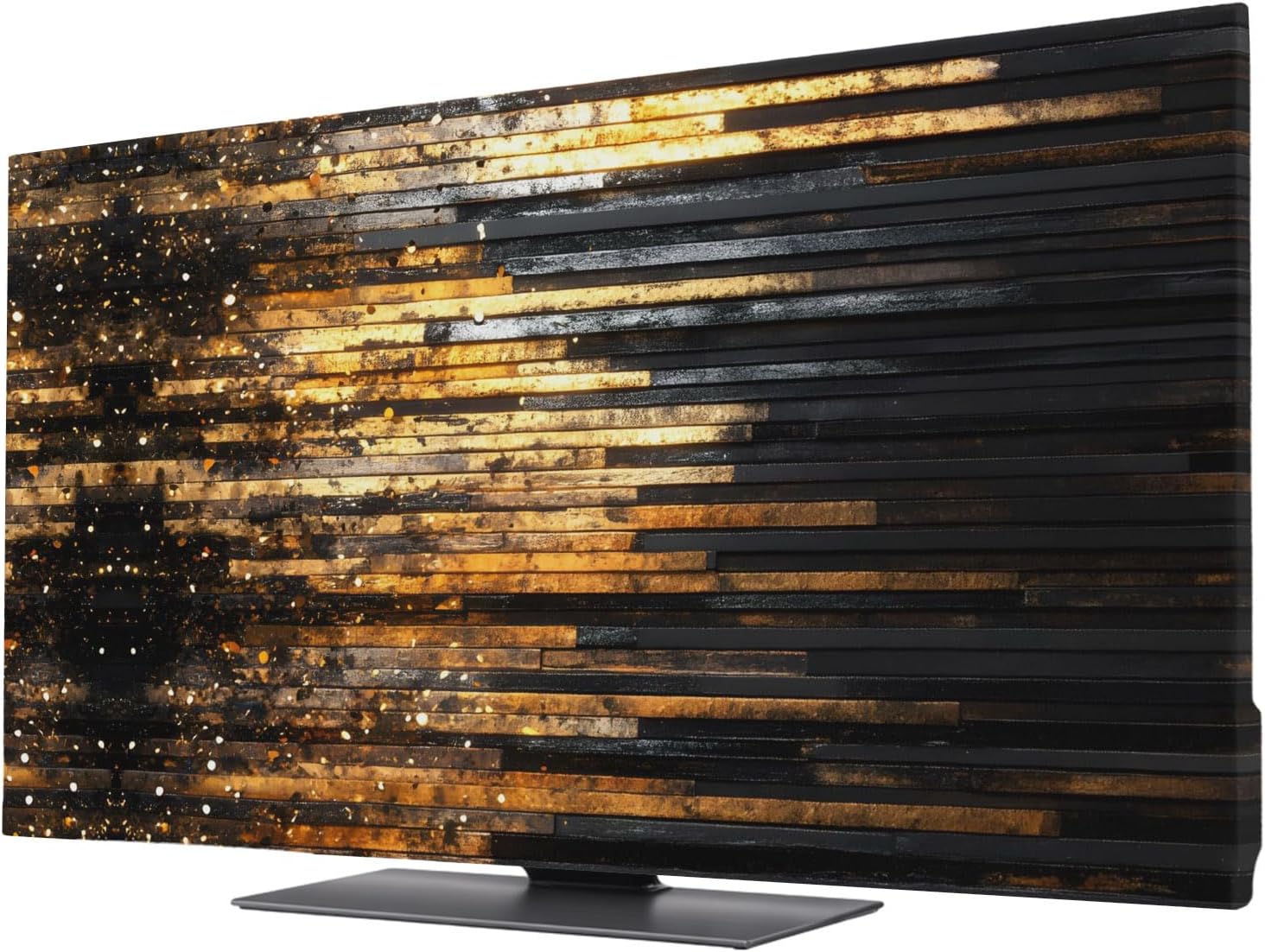 Elastic Indoor TV Cover 50" Dust Protector, Luxury Golden Black Stretch Fabric Flat Screen TV Covers, Geometric Art Deco Modern Universal Washable Anti-scratch Cover for Curved LCD LED OLED TVs