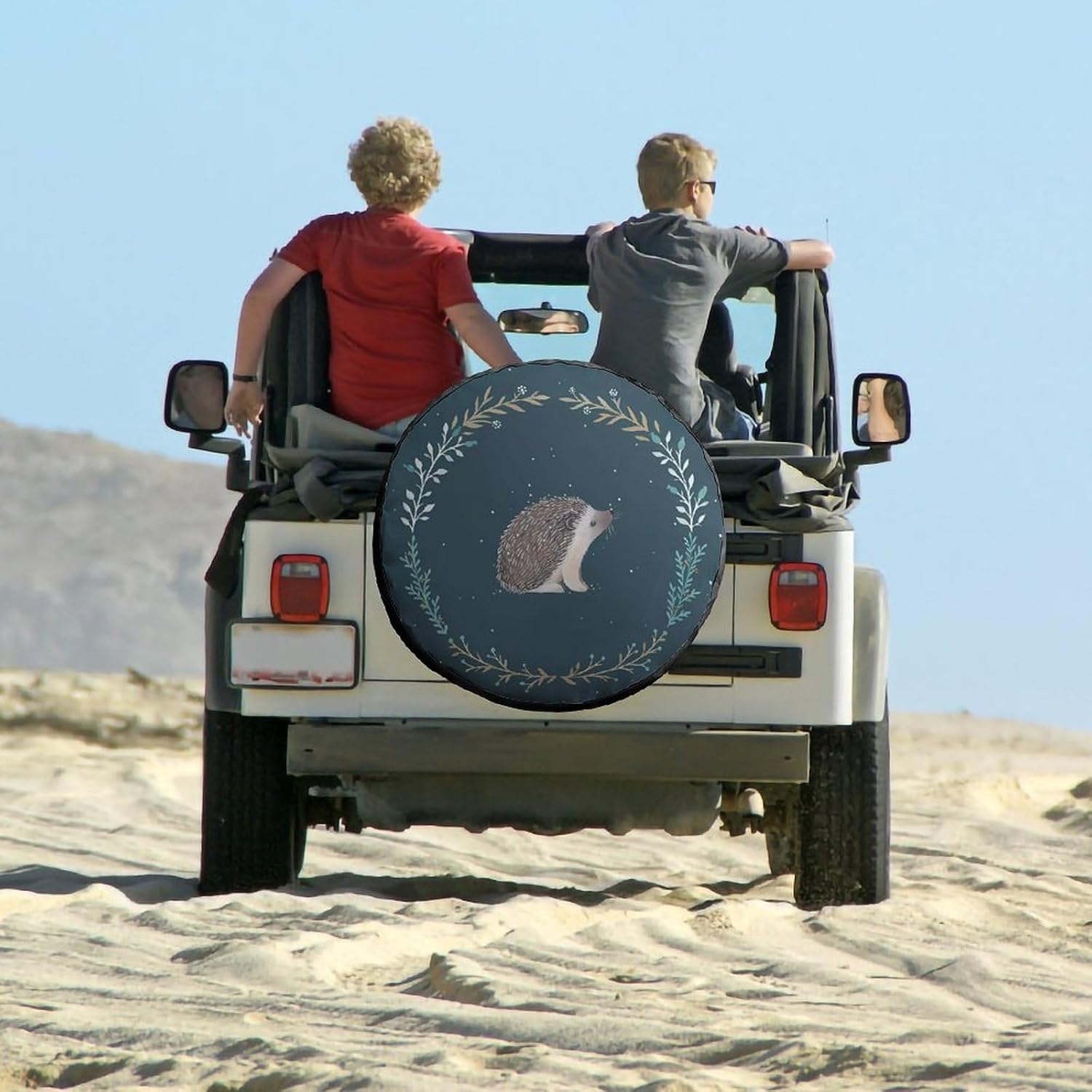 Cute Little Hedgehog Spare Tire Cover Weatherproof Sun Protection Wheel Tire Cover Universal Oxford Dust-Proof Protectors Fit Trailer RV SUV and Many Vehicle
