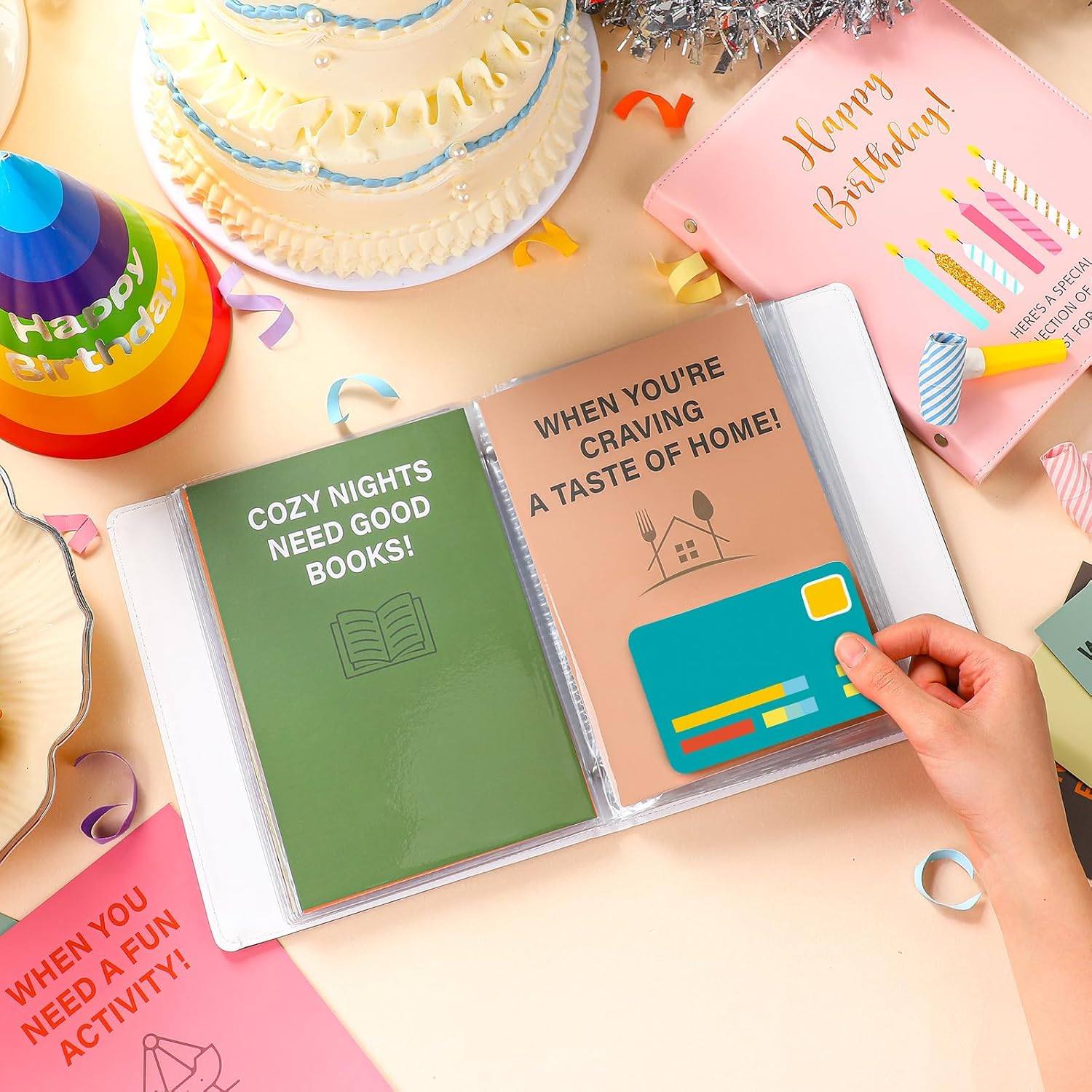 Epakh Happy Birthday Gift Card Book 9 x 7 Inch Greeting Cards Booklet Keeper Organizer Books with 24 Pages Album Keeper Personalized for Birthday Party Favors (Pink,Girls Style)