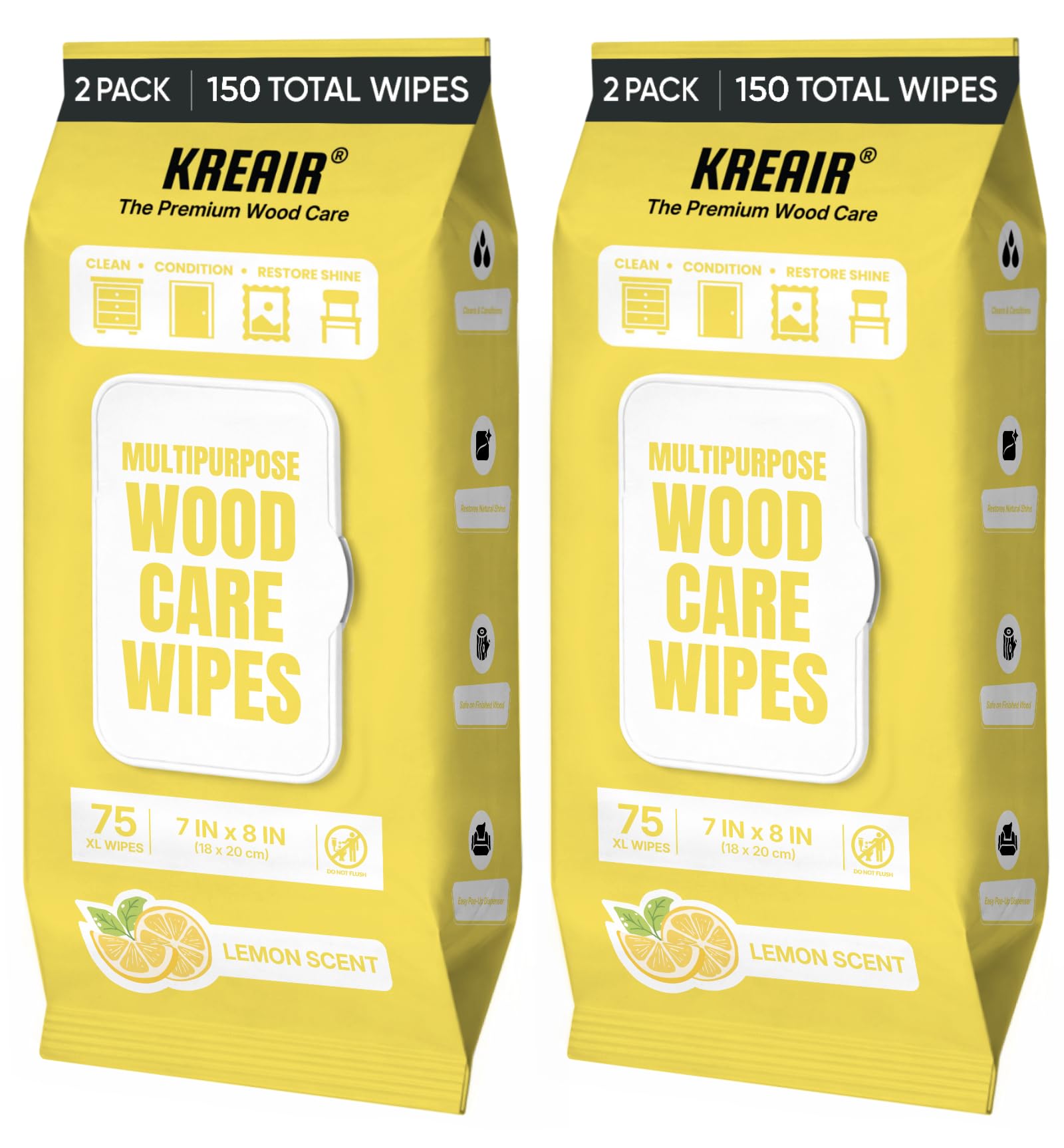 Multipurpose Wood Care Wipes 150 Count, 7x8 In, Light Lemon Scent