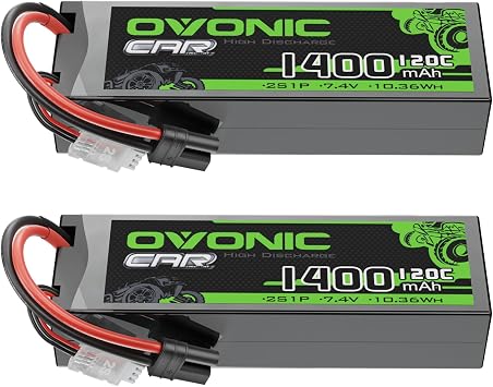 OVONIC 2S 120C 1400mAh lipo Battery with IEC Plug [2Pcs in 1 Package]