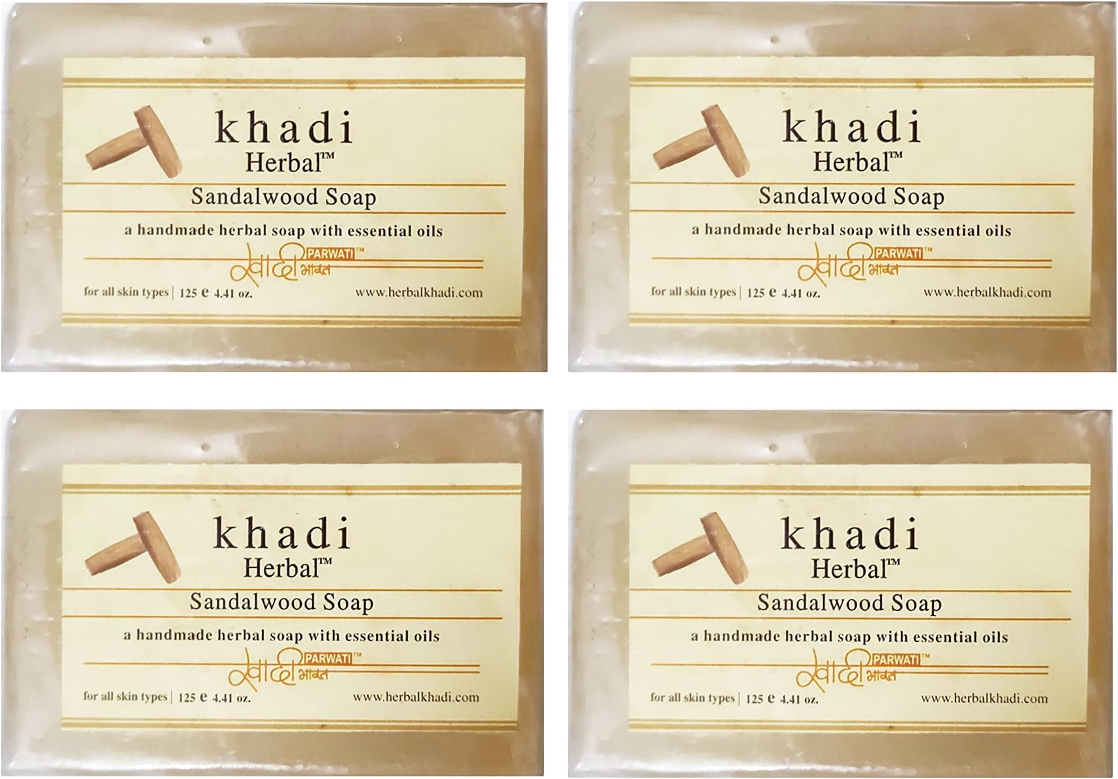 Khadi HerbalSandalwood Soap 4 * 125GM Pack Of 4 Parvati gramodyog herbal products Made In India